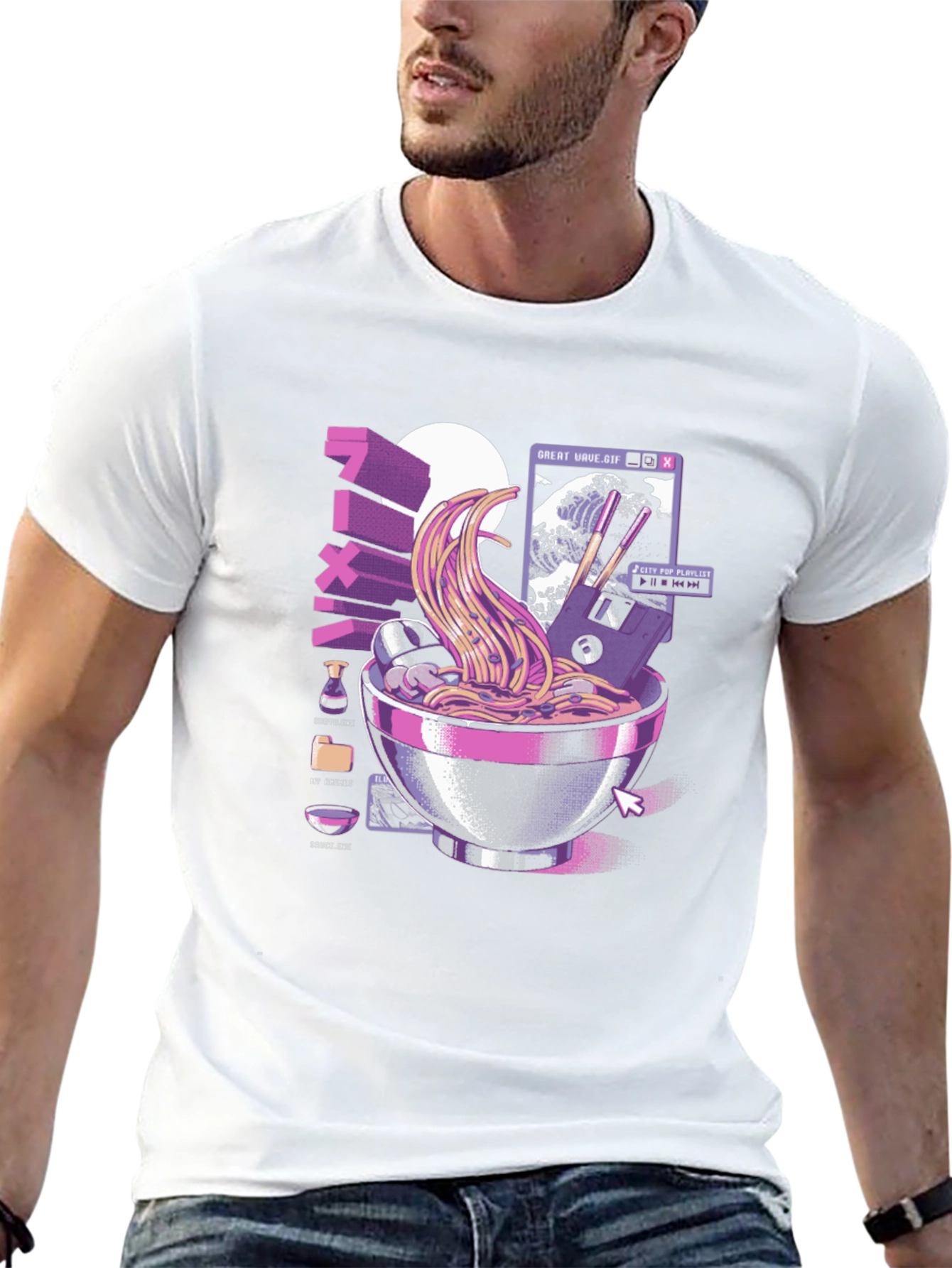 Retro Ramen T-Shirt - Great Wave Design