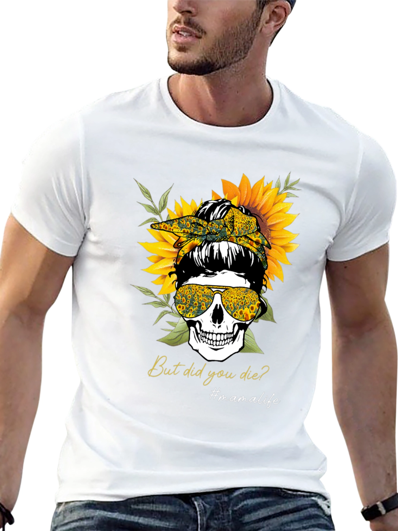 Mama Life Skull Sunflower Graphic Tee