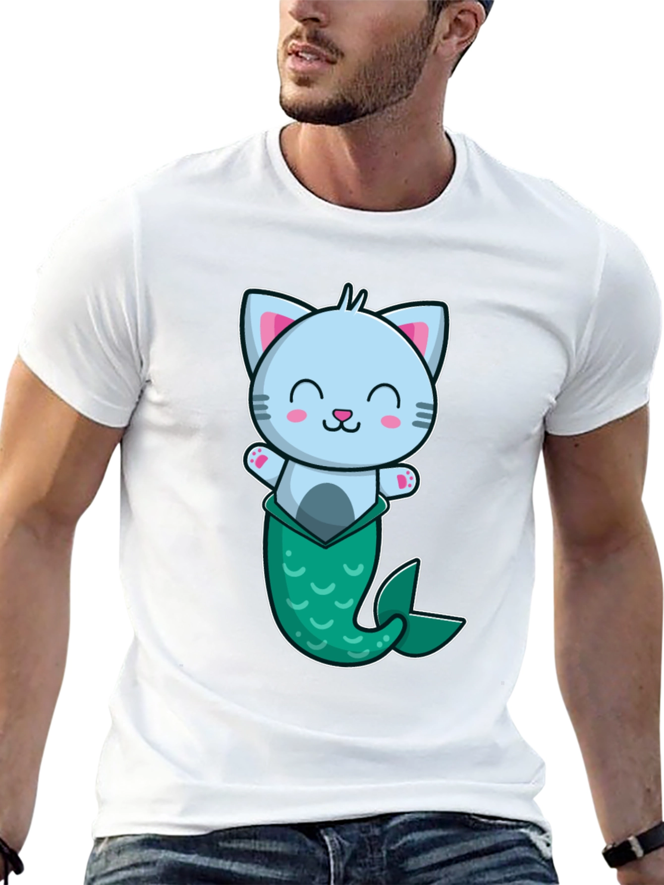 Cute Mermaid Cat Graphic T-Shirt