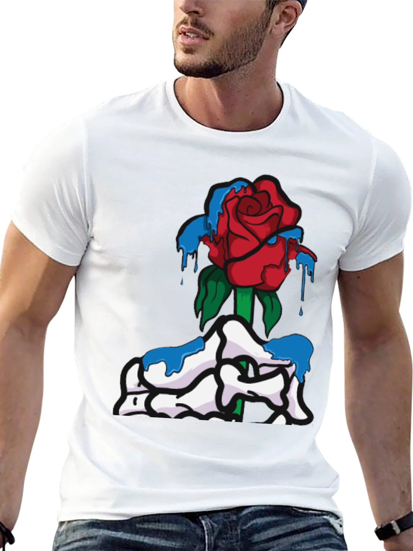 Rose & Dripping Paint Graphic Tee - Black