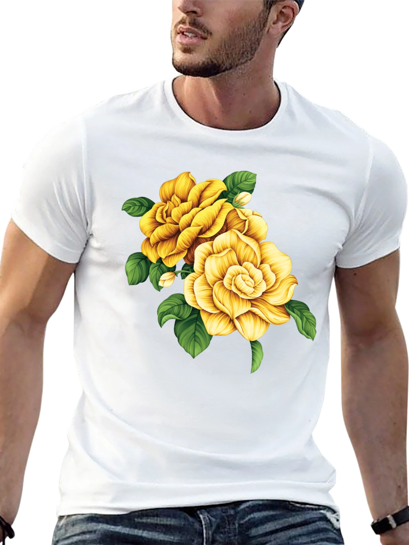 Floral Graphic Tee - Yellow Rose Design