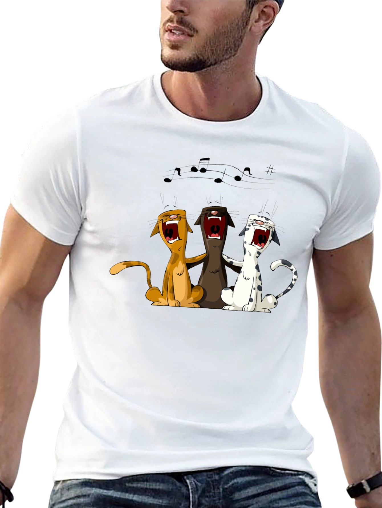 Singing Cats Graphic T-Shirt - Black