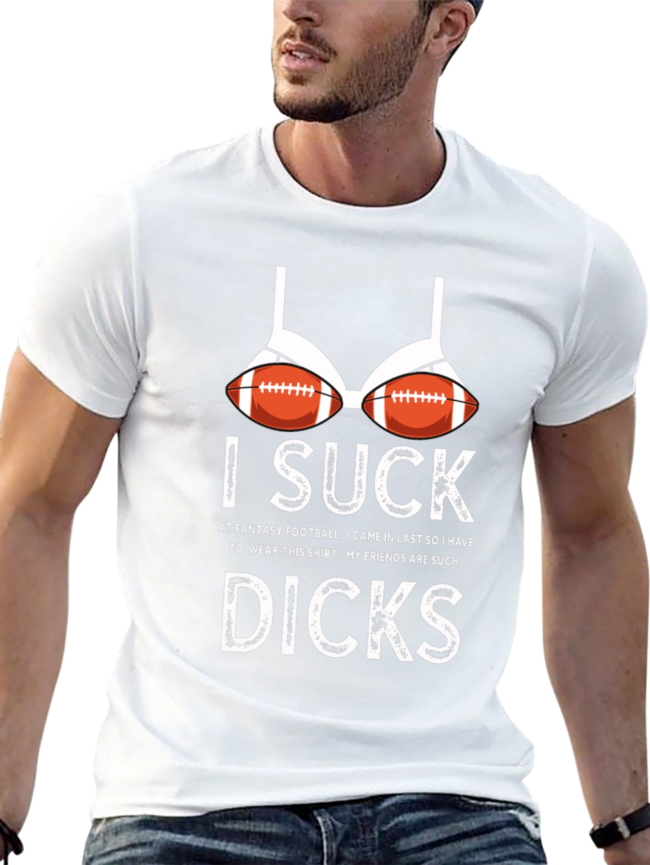 Humorous I Suck Football Bra Graphic T-Shirt