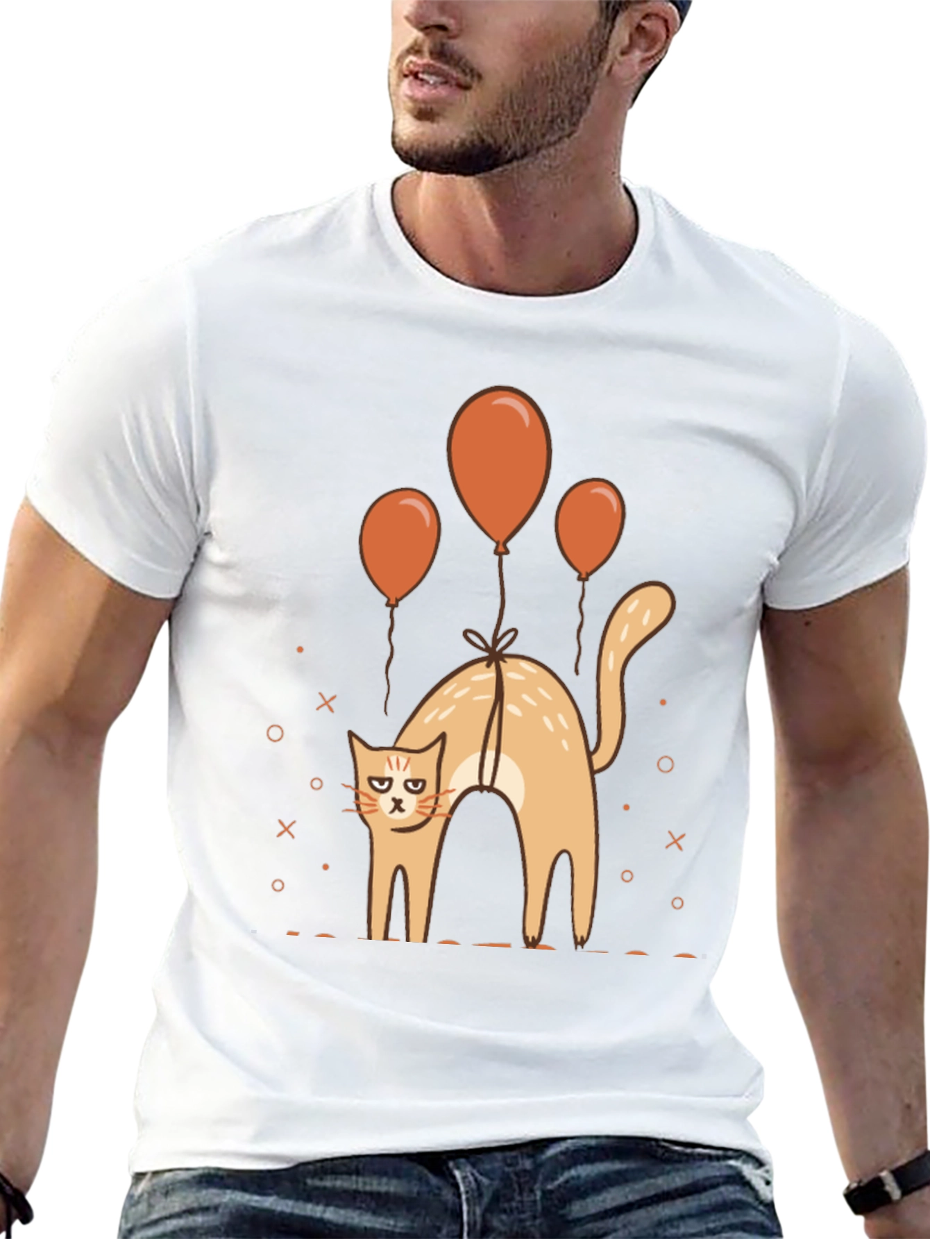 Funny Cat & Balloons Graphic Black T-Shirt