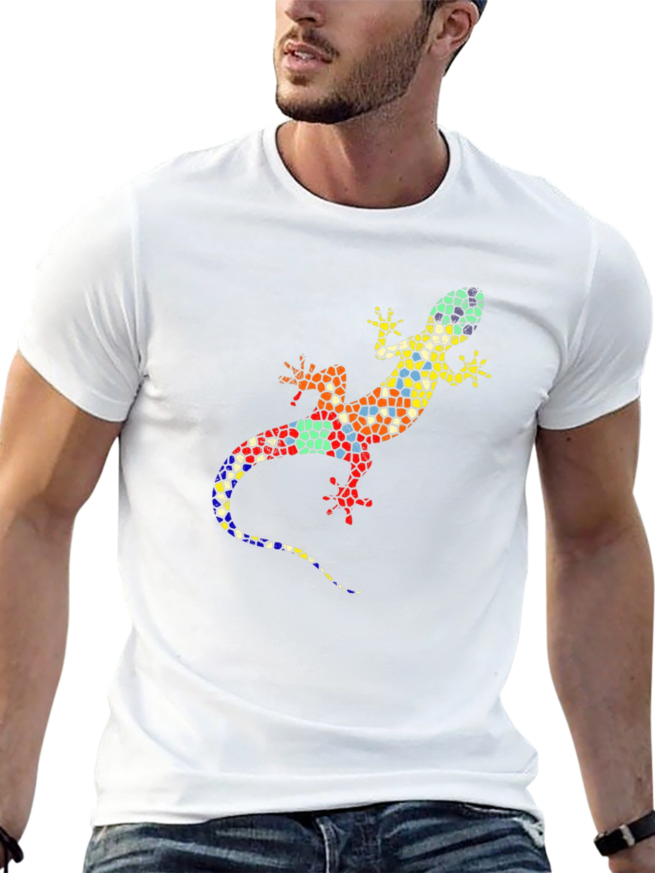 Mosaic Lizard Graphic Tee - Stylish Black T-Shirt