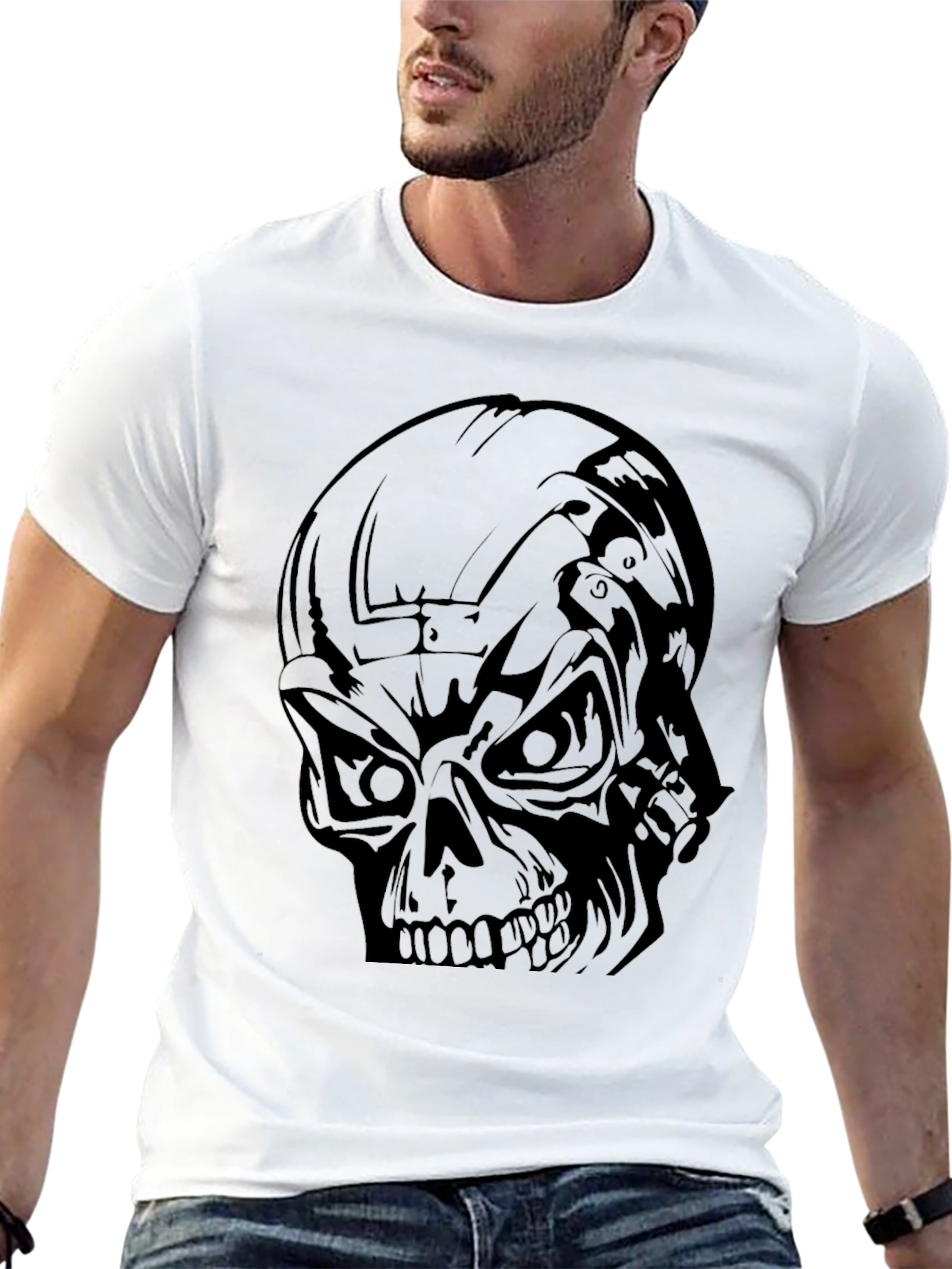 Mens Black Skull Graphic T-Shirt