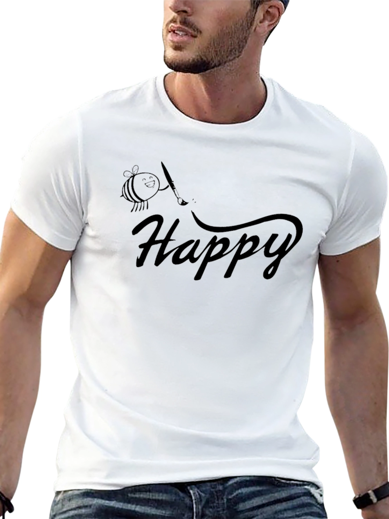 Happy Bee Graphic Tee - Stylish Black T-Shirt