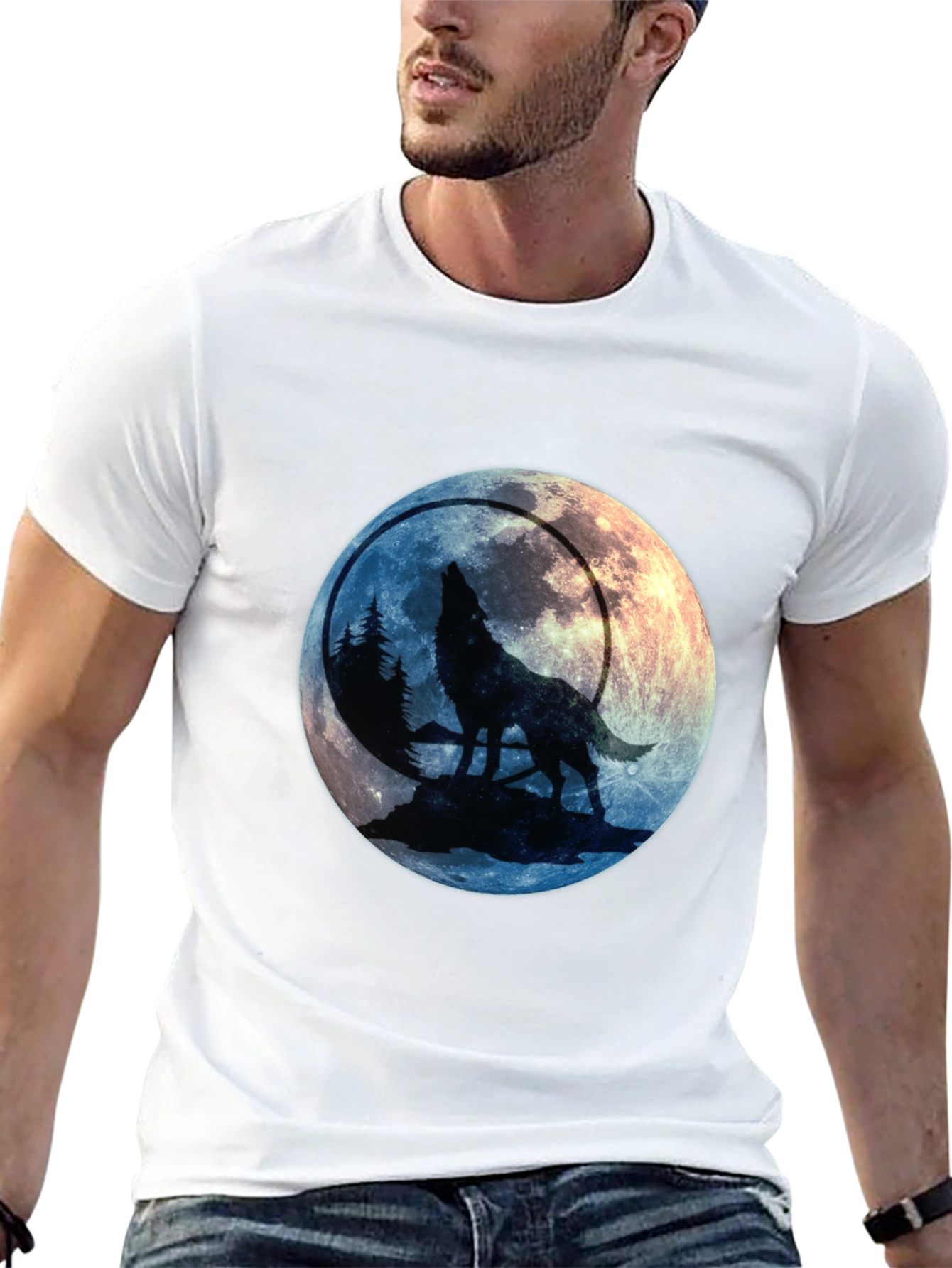 Wolf Howling at Moon Graphic Tee