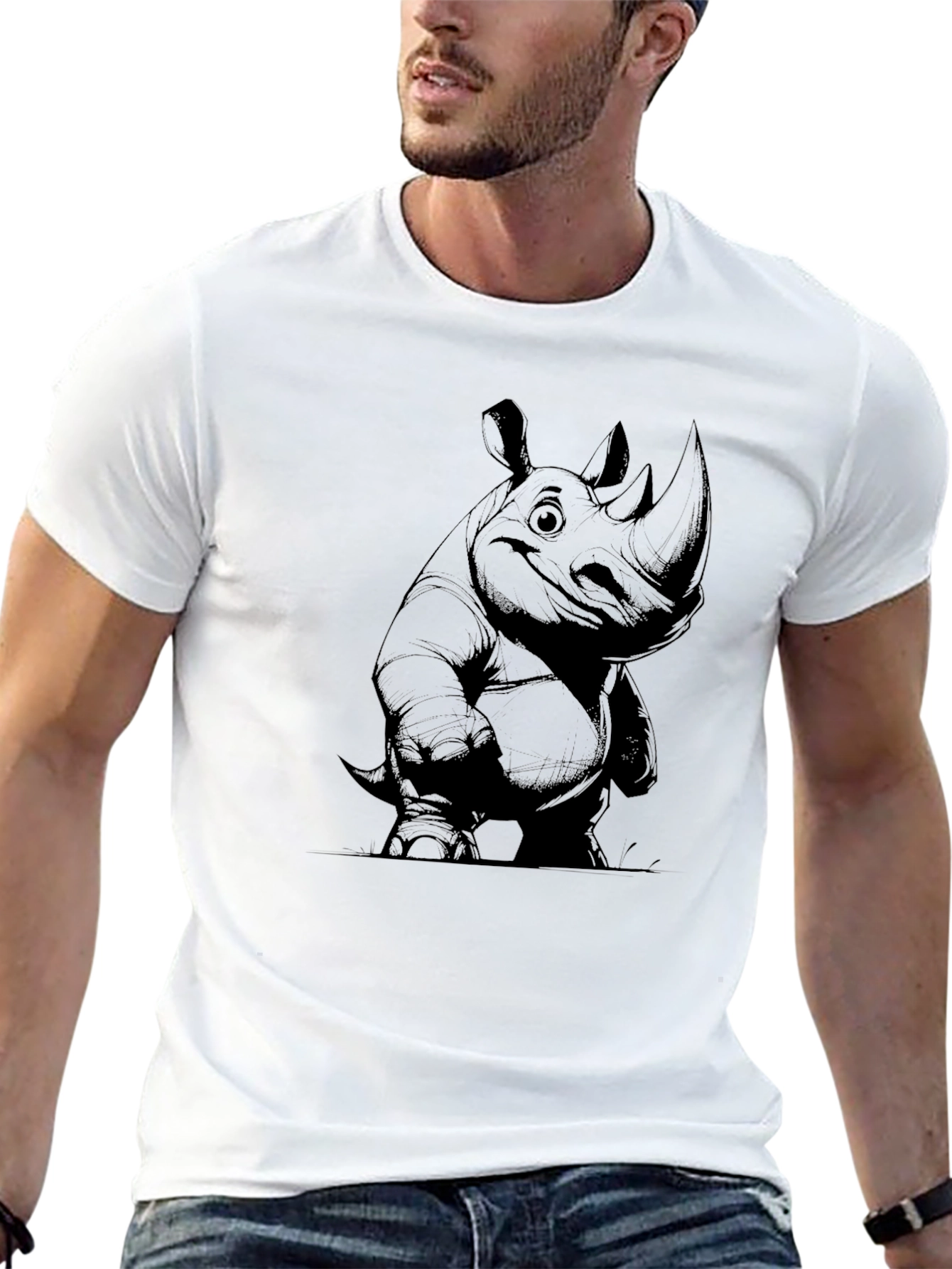 Cartoon Rhino Graphic Tee - Black