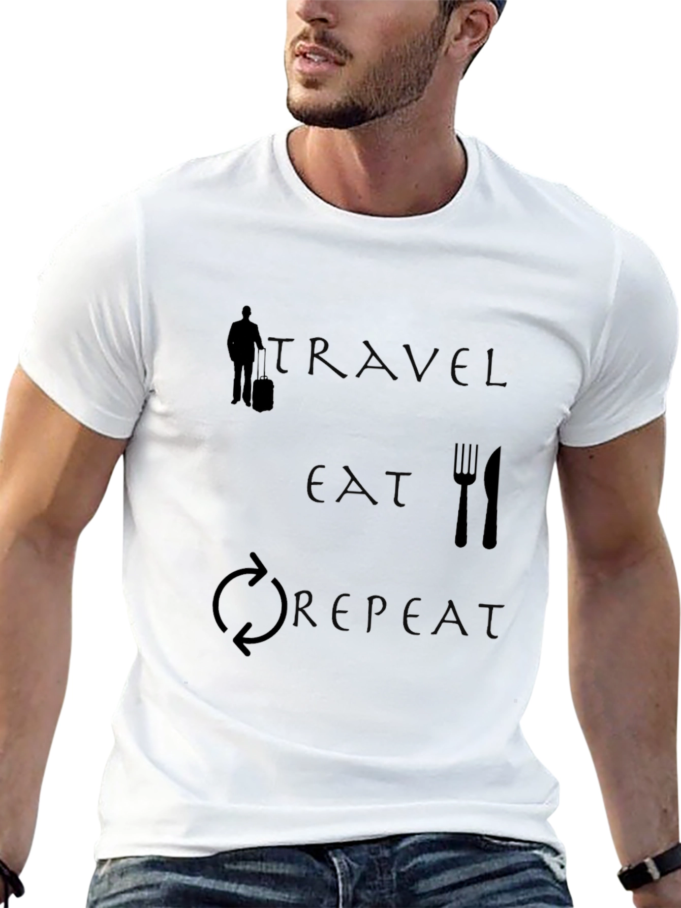 Travel Eat Repeat Graphic Tee - Black Cotton T-Shirt