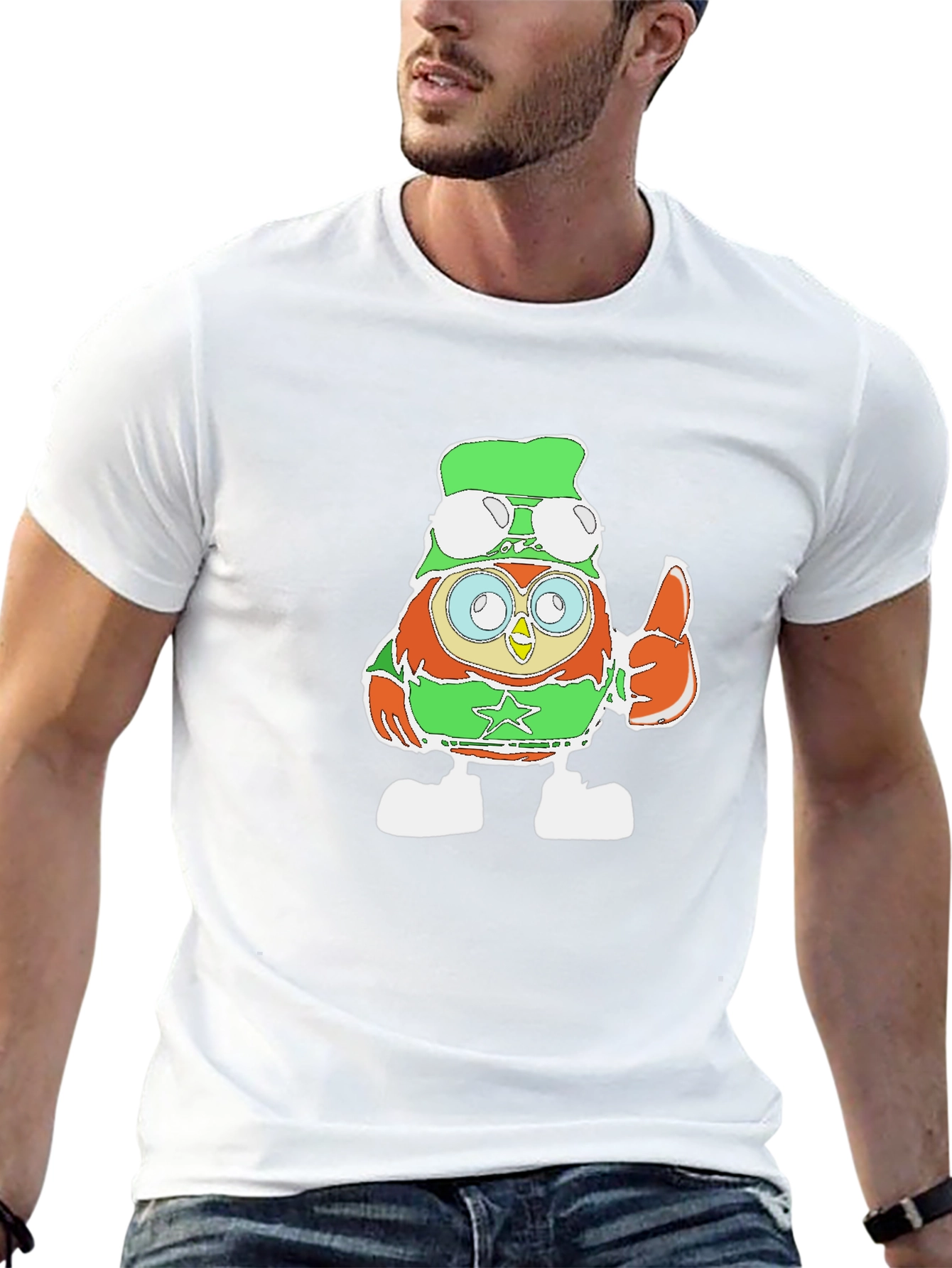 Cartoon Owl Pilot Graphic Print Tee