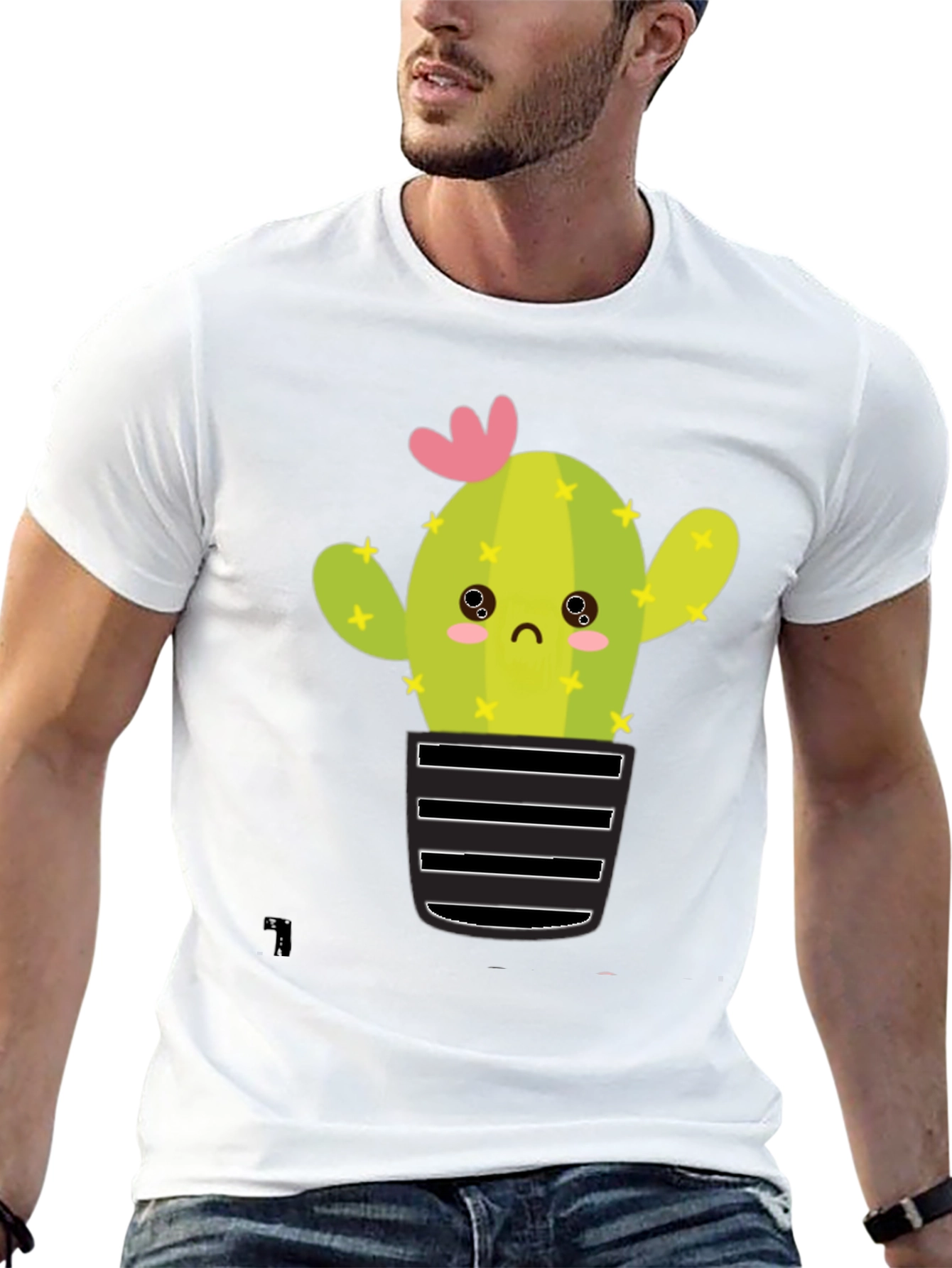 Cute Cactus Graphic Tee - Soft Black Cotton T-Shirt