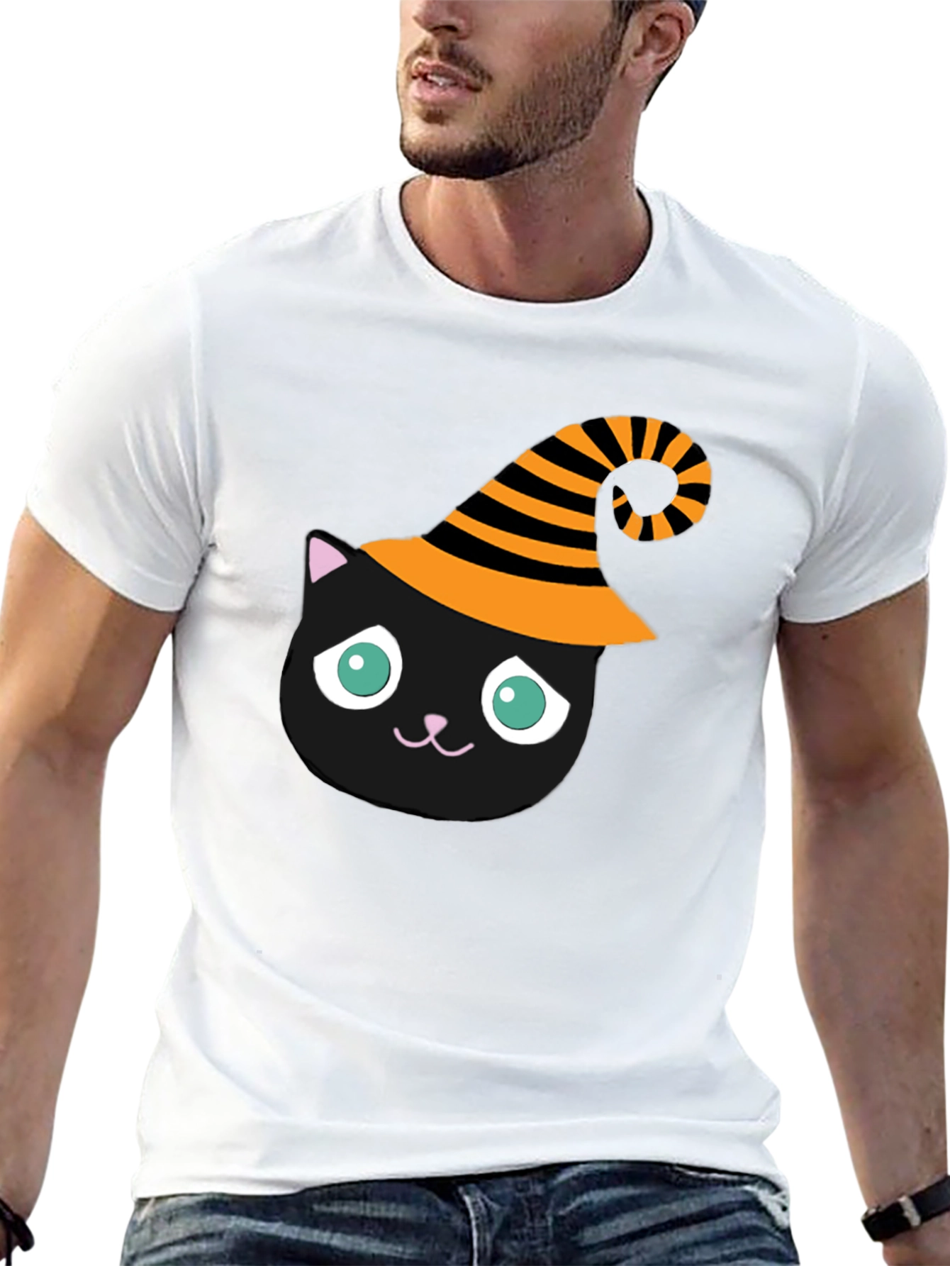 Halloween Cat T-Shirt - Witch Hat Black Cat Tee