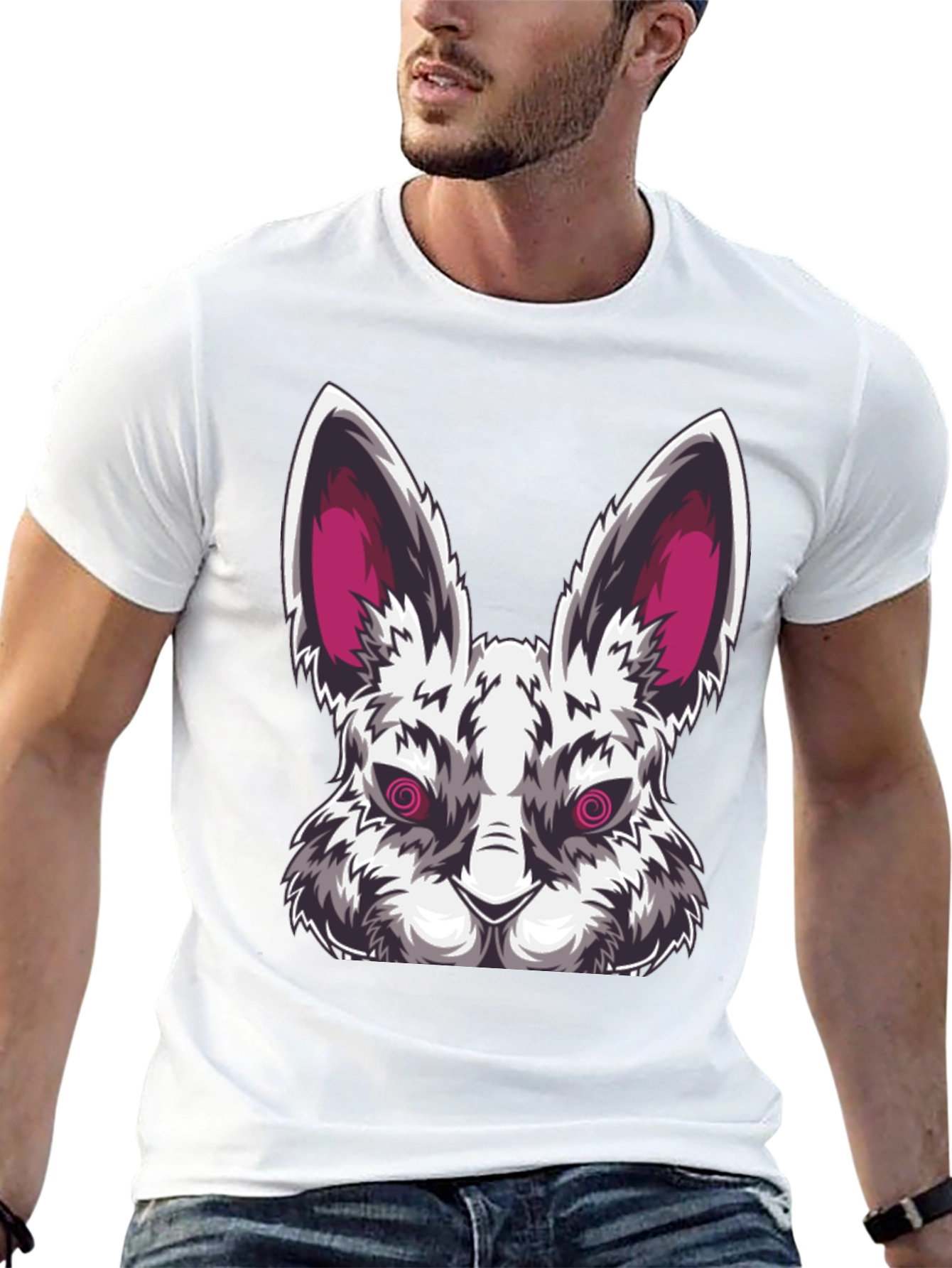 Mens Black T-Shirt with Evil Rabbit Graphic