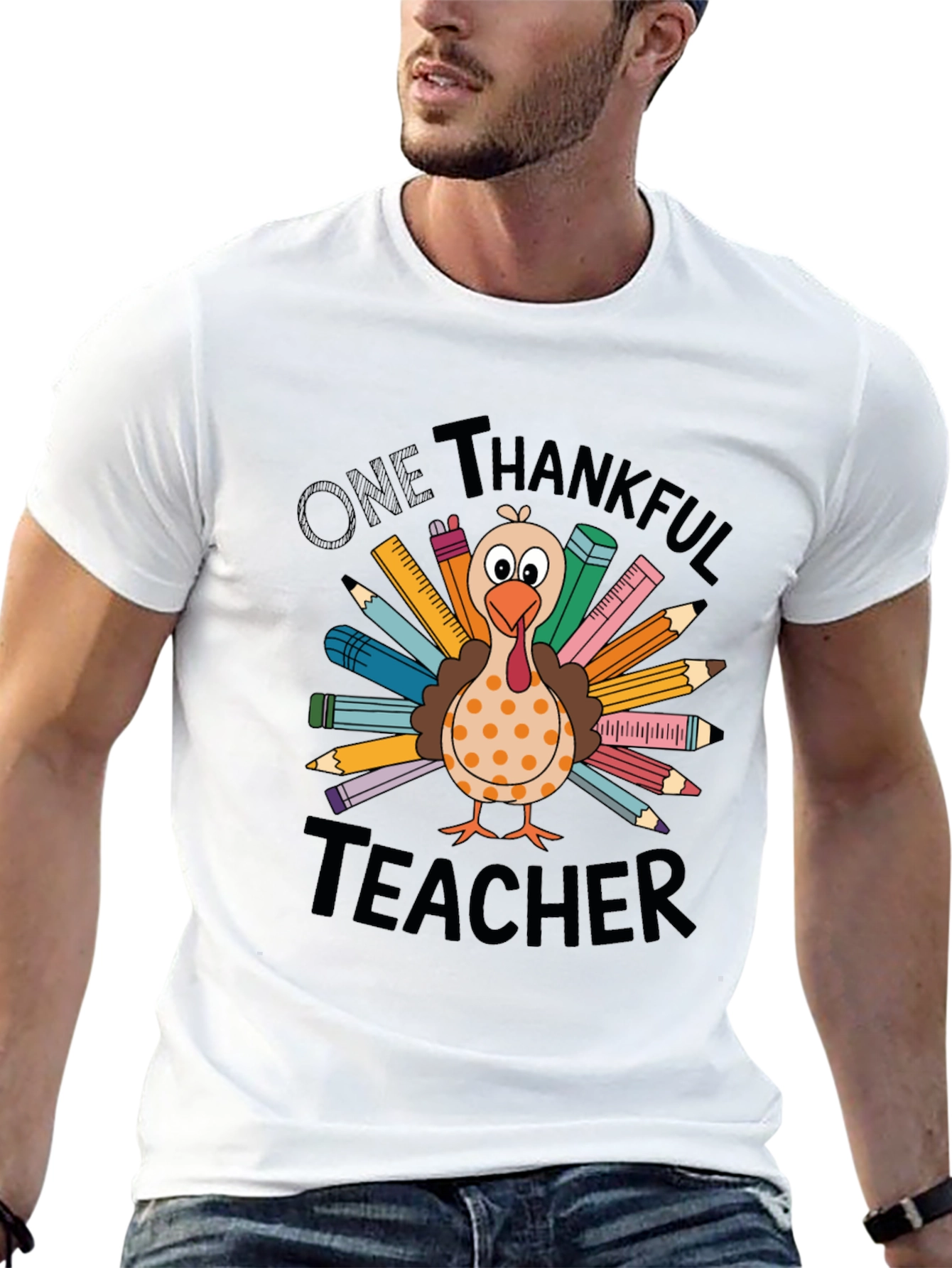 One Thankful Teacher Thanksgiving Turkey Graphic Tee