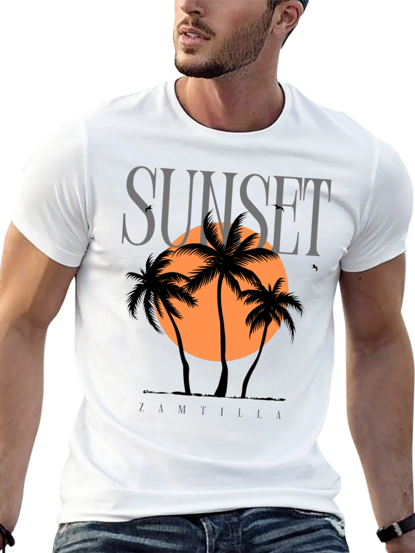 Sunset Palm Tree Graphic Black T-Shirt