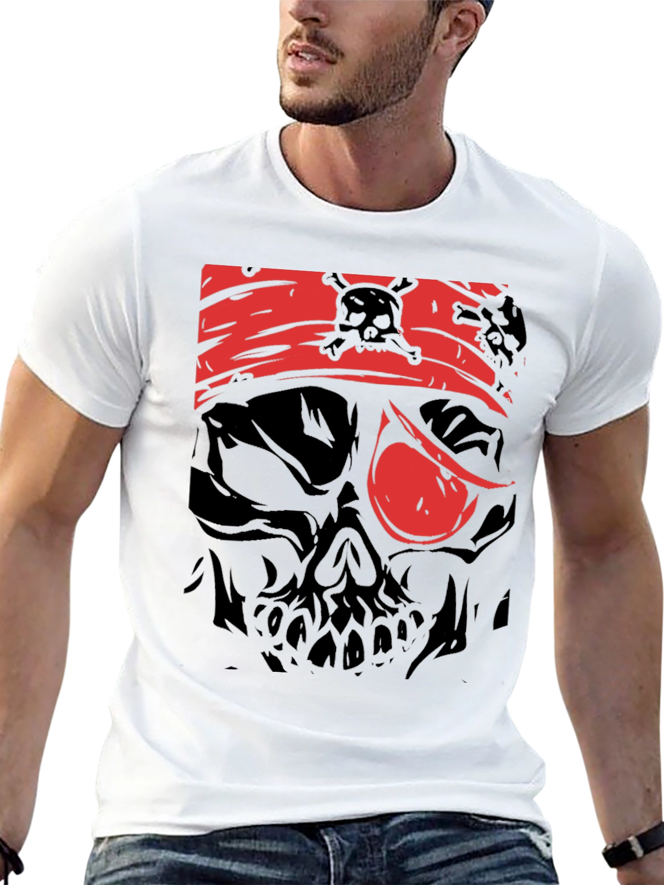 Pirate Skull Graphic Tee - Black Cotton T-Shirt