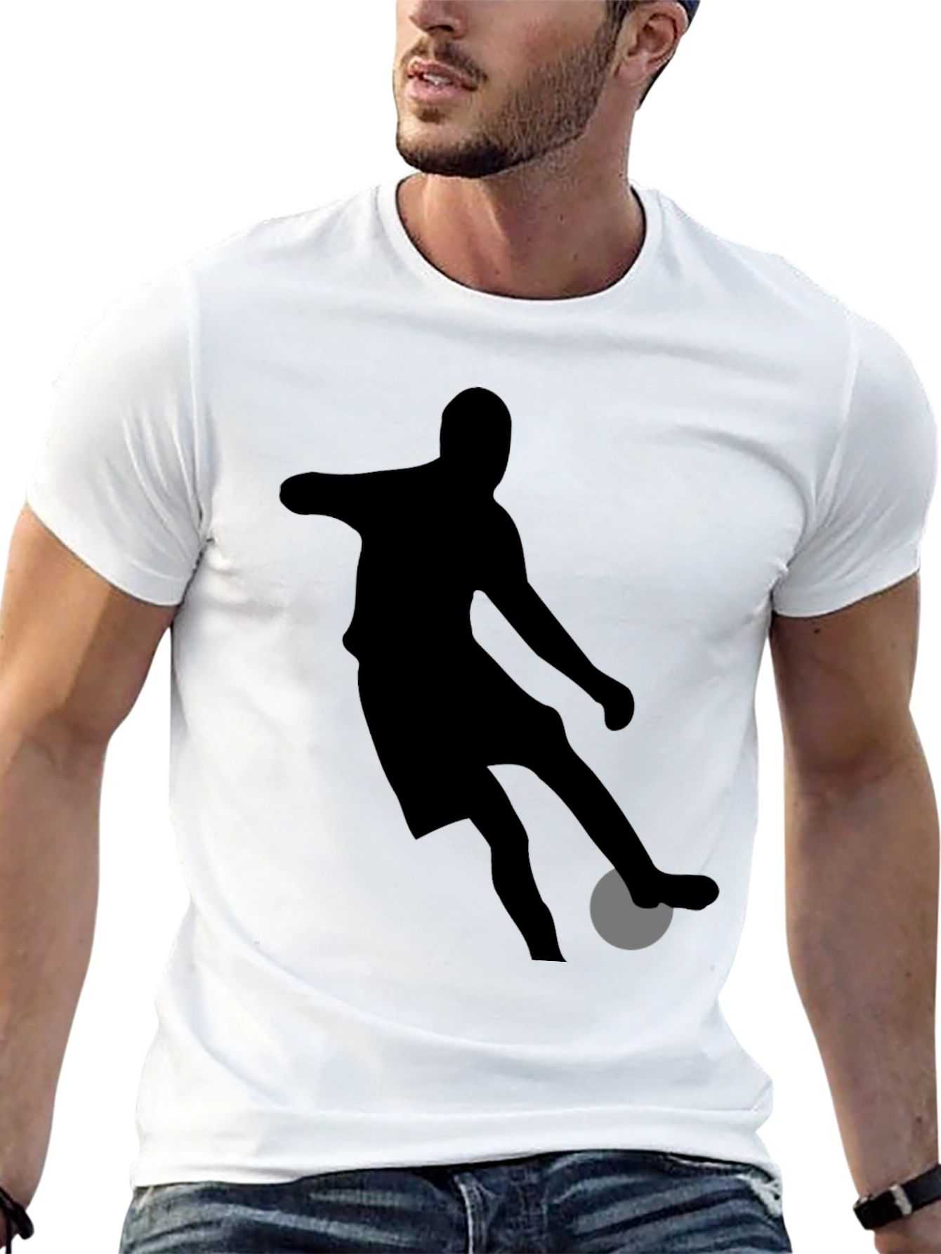 Soccer Player Graphic Tee - Black Cotton Shirt