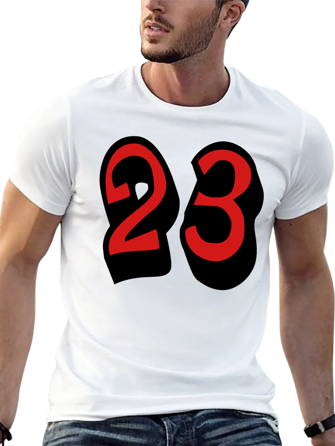 Mens Black T-shirt with Bold Red Number 23 Design