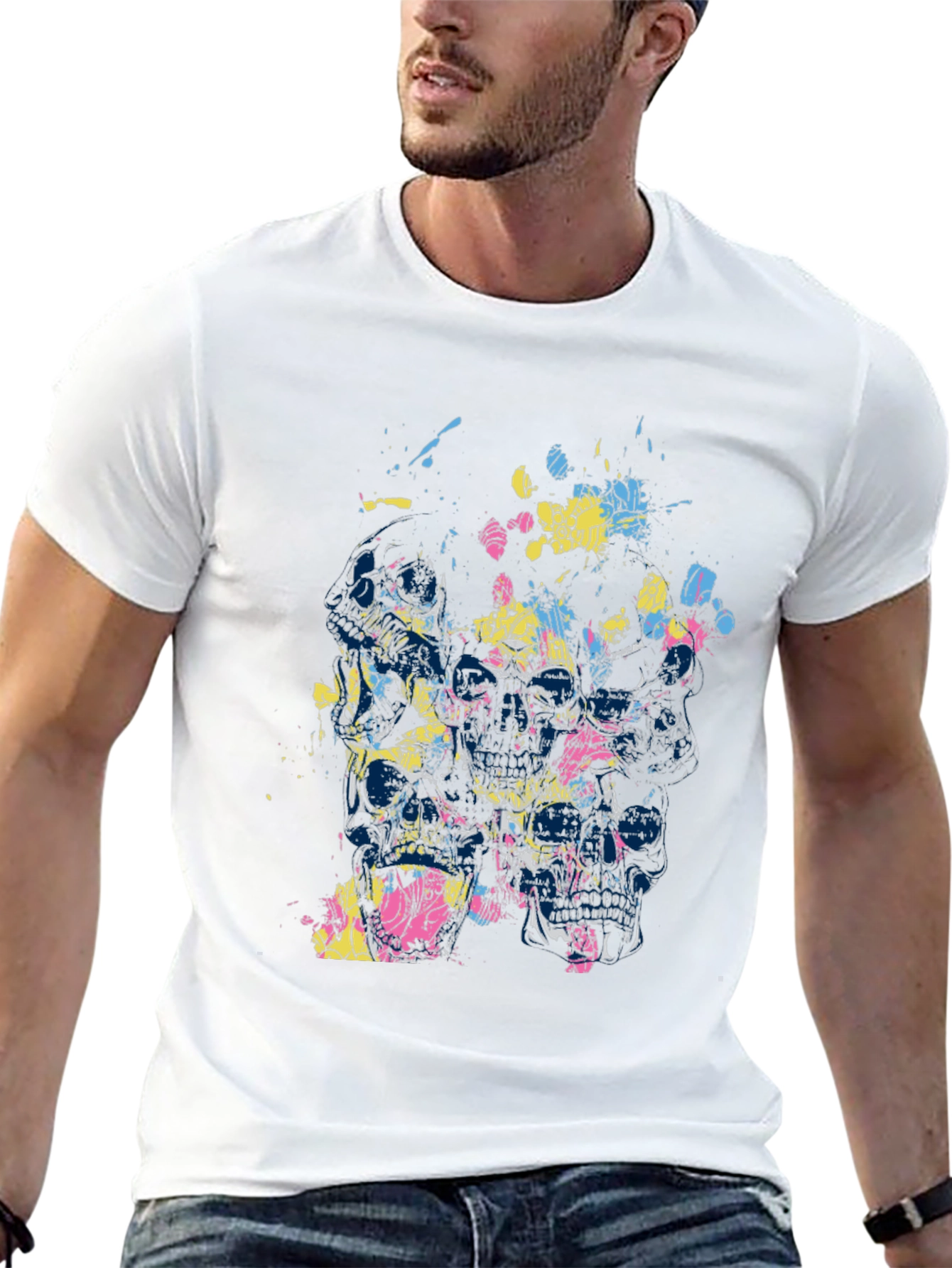 Skull Splatter Graphic Print Tee