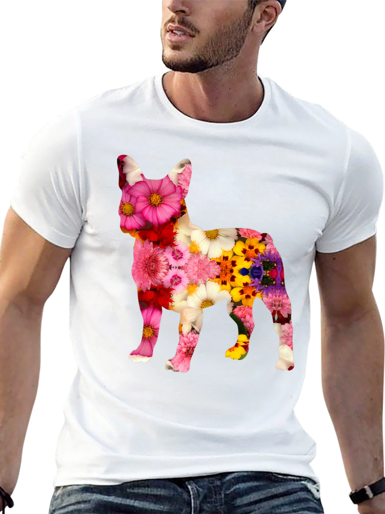 Floral Dog Graphic Tee - Unique Pattern T-Shirt