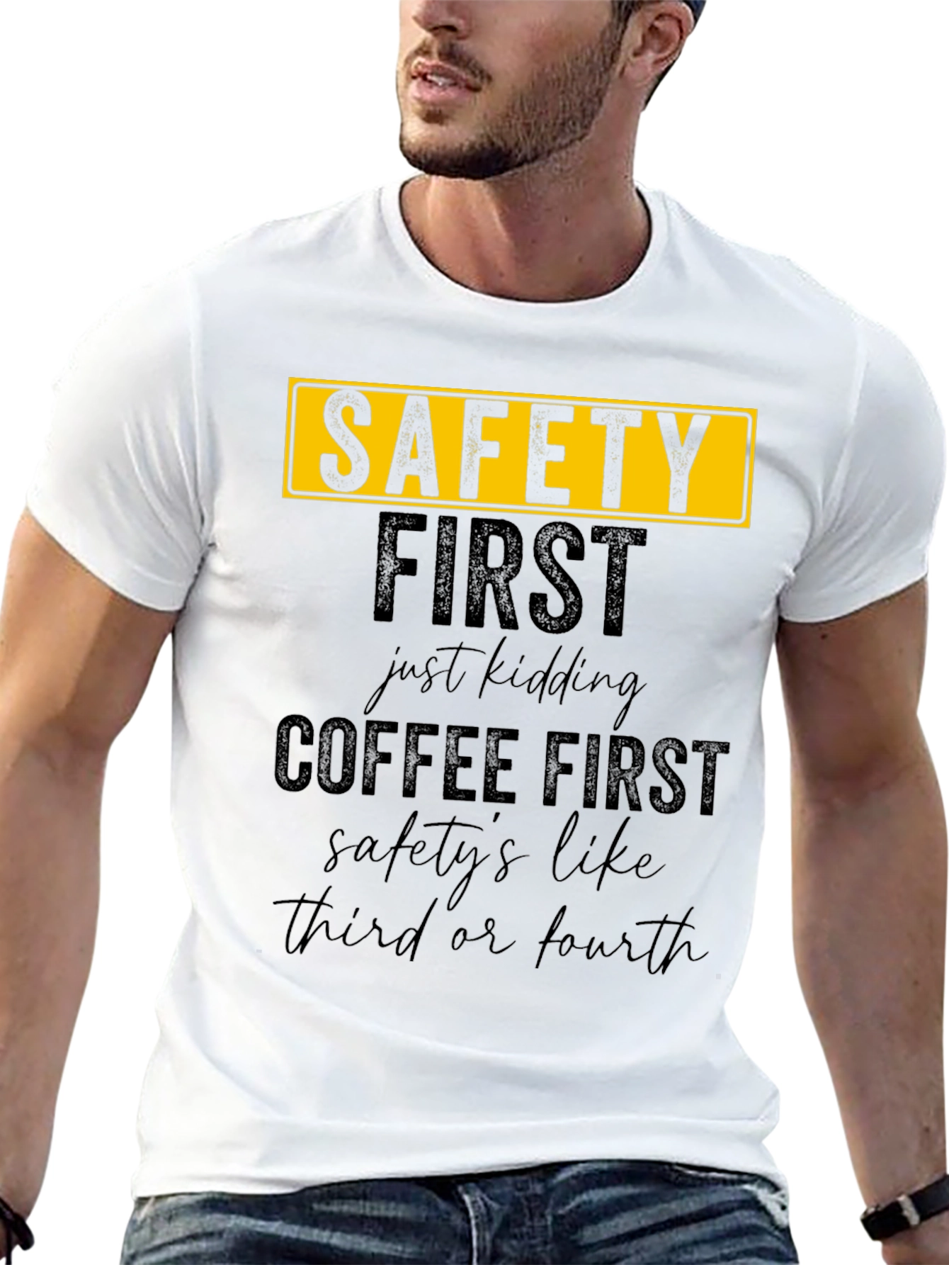 Funny Safety/Coffee First T-Shirt