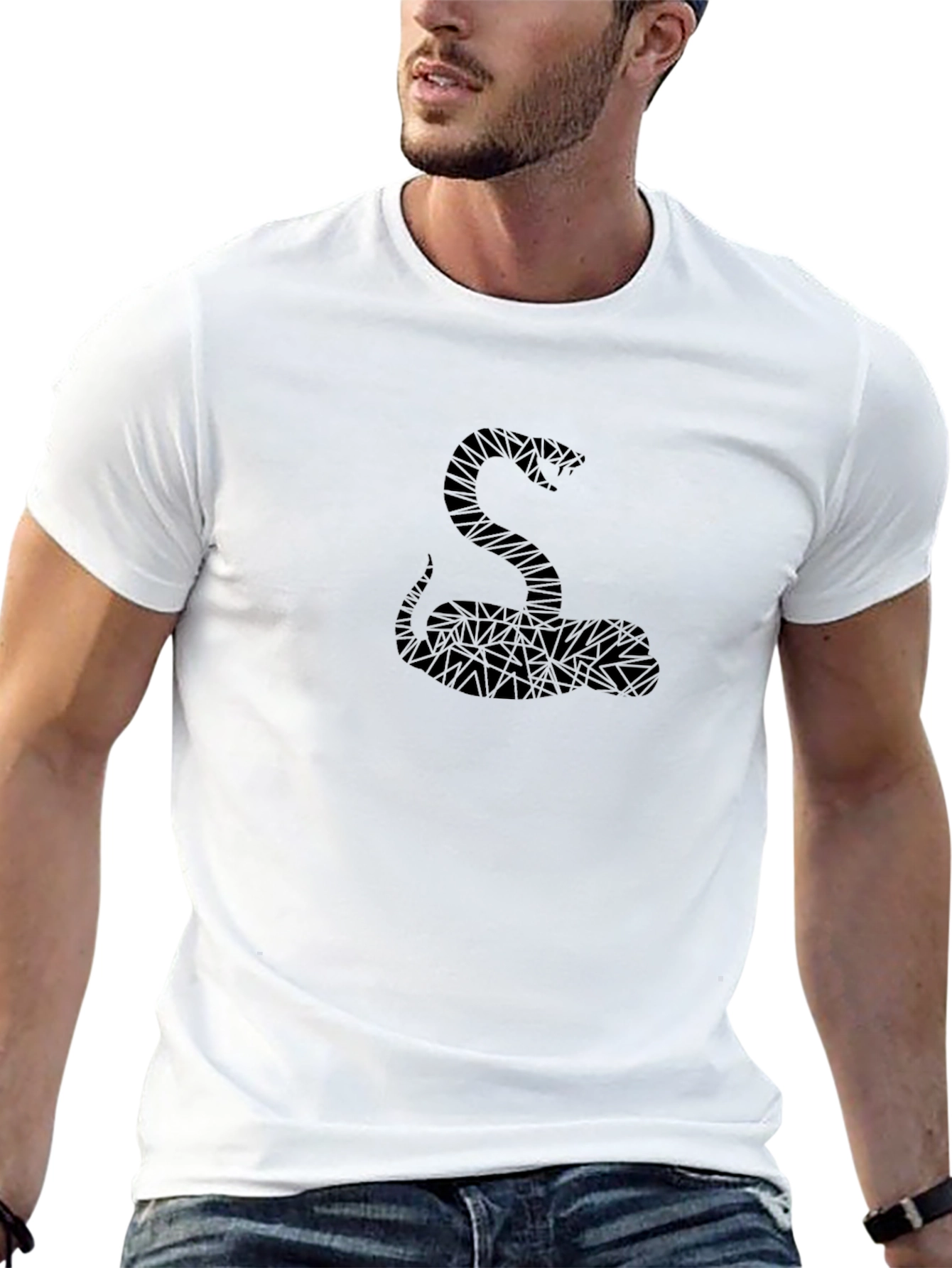 Geometric Snake Graphic Tee - Modern Black T-Shirt