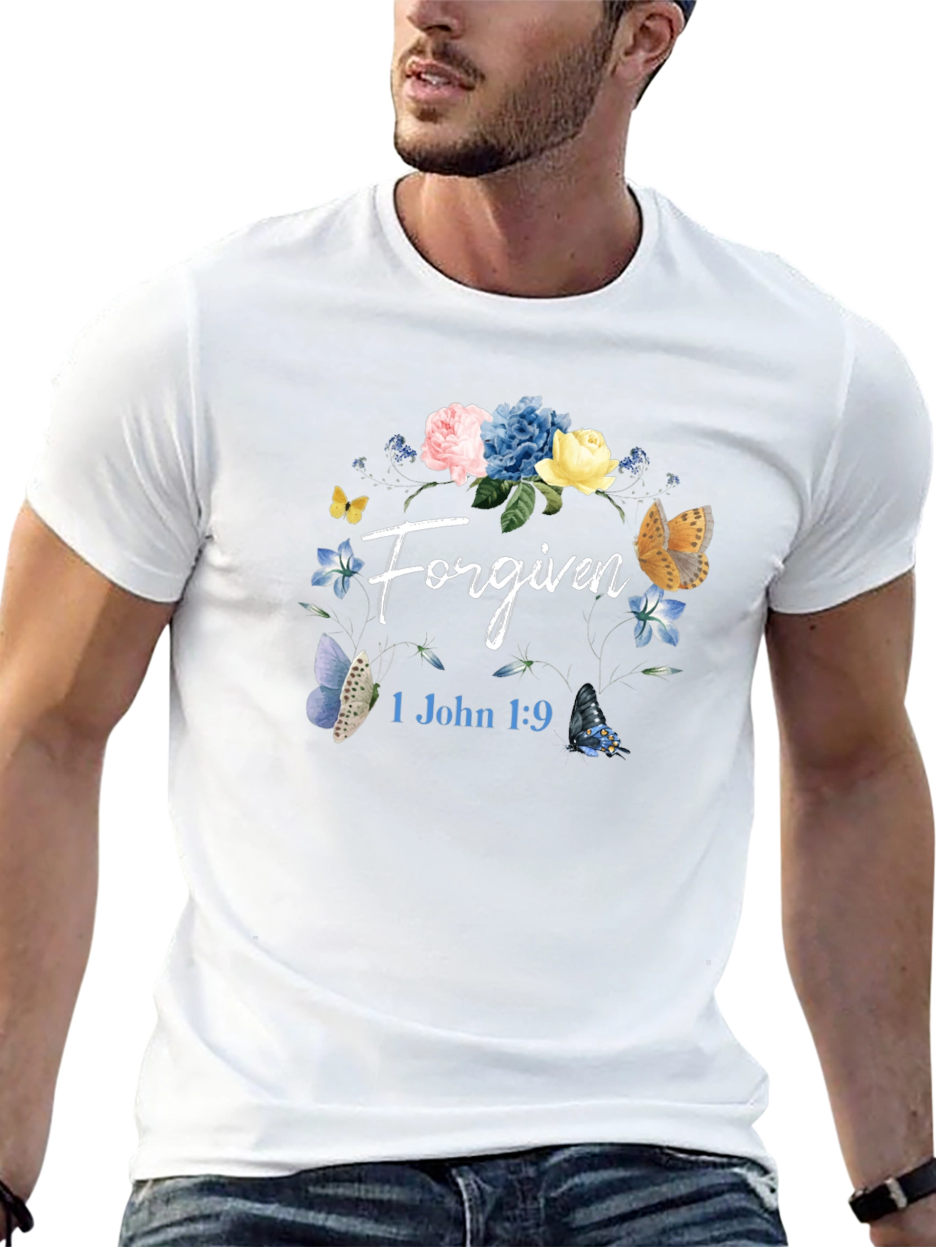 Forgiven Floral Butterfly Graphic T-Shirt