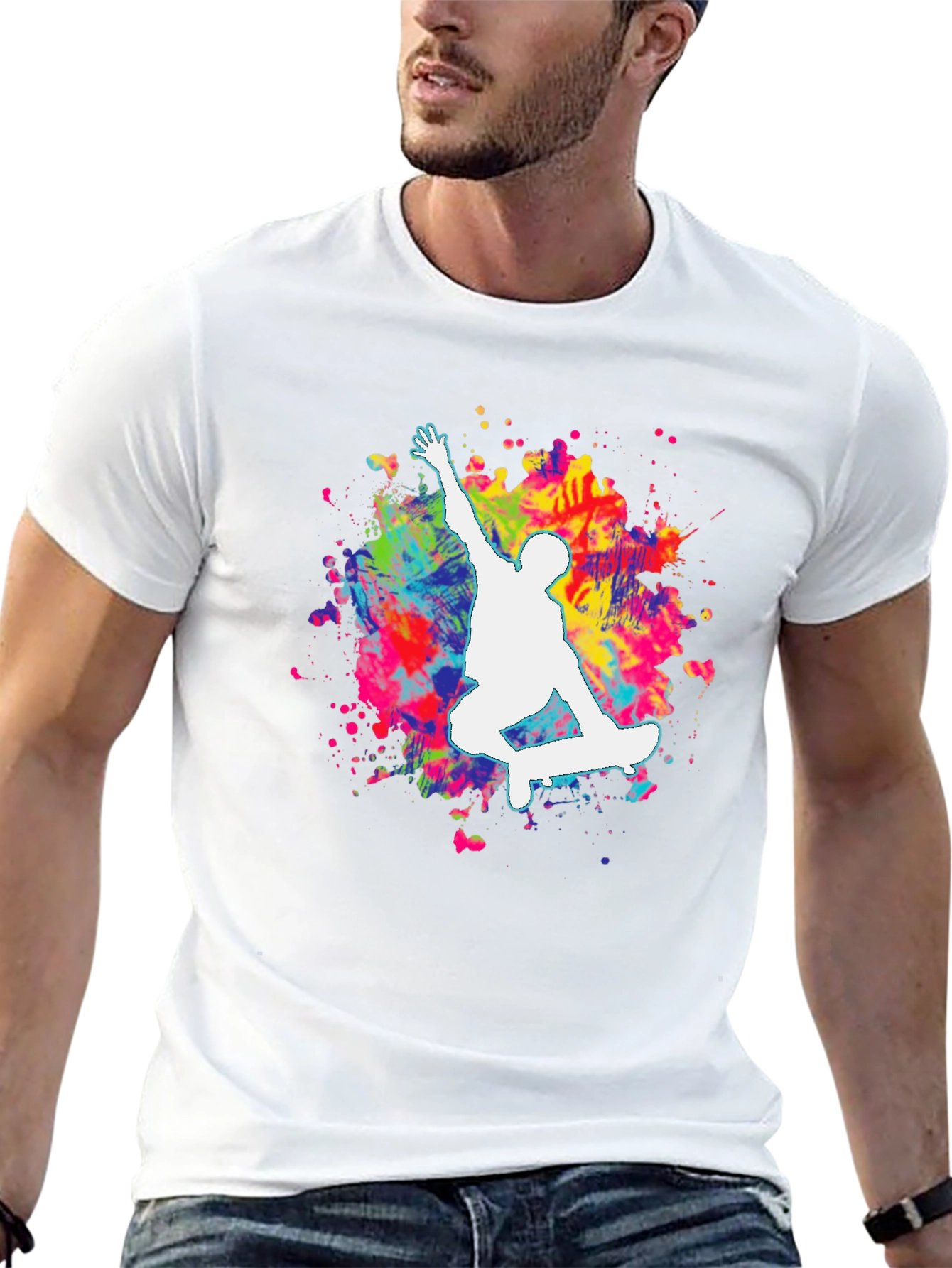 Skateboarder Paint Splatter Graphic T-Shirt