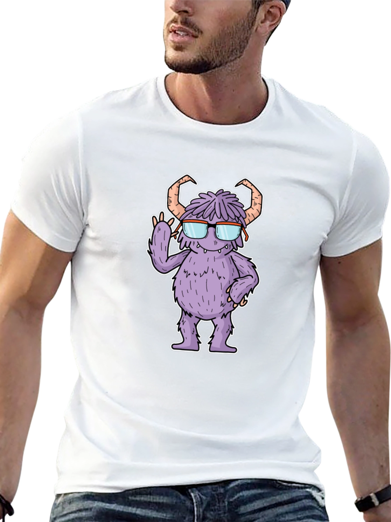 Monster with Glasses Graphic Tee - Black