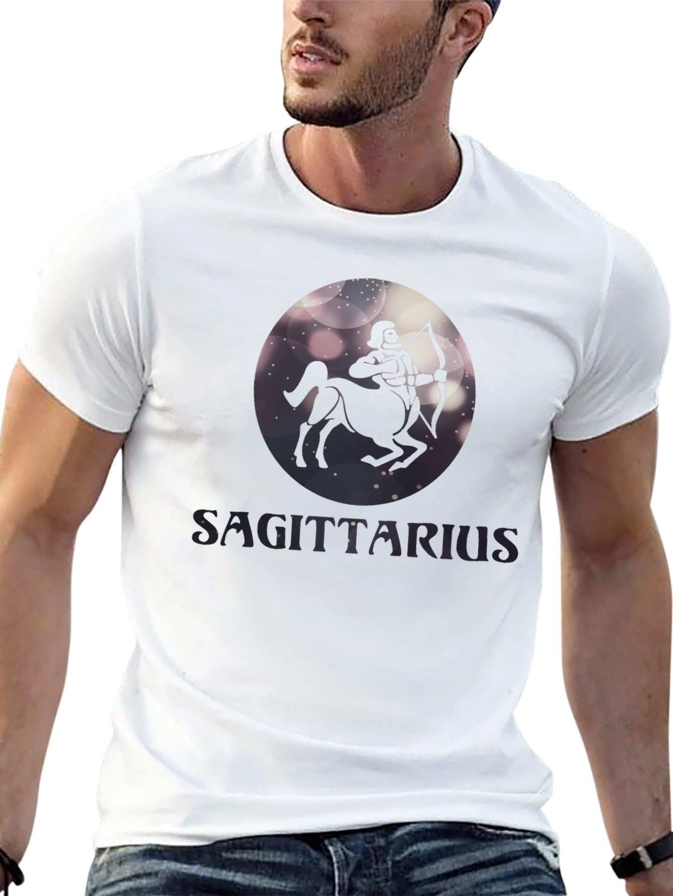 Sagittarius Zodiac Graphic Tee - Black Cotton Blend Shirt