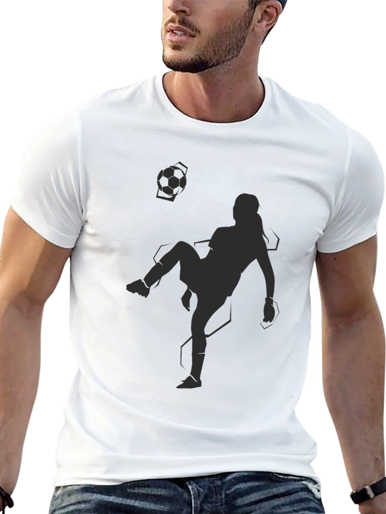 Soccer Player Graphic Tee - Black Cotton Blend
