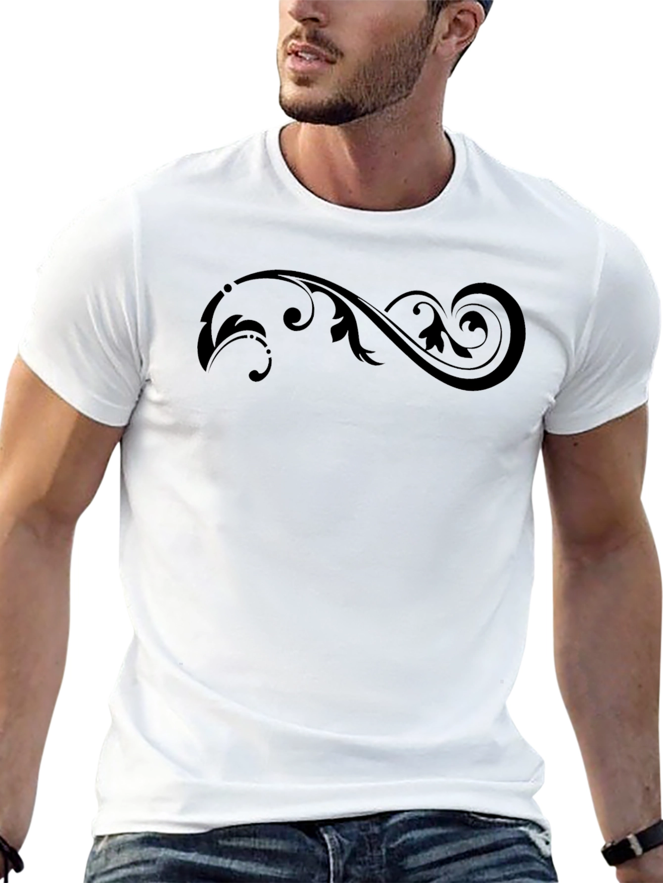 Elegant Swirl Graphic Black T-Shirt