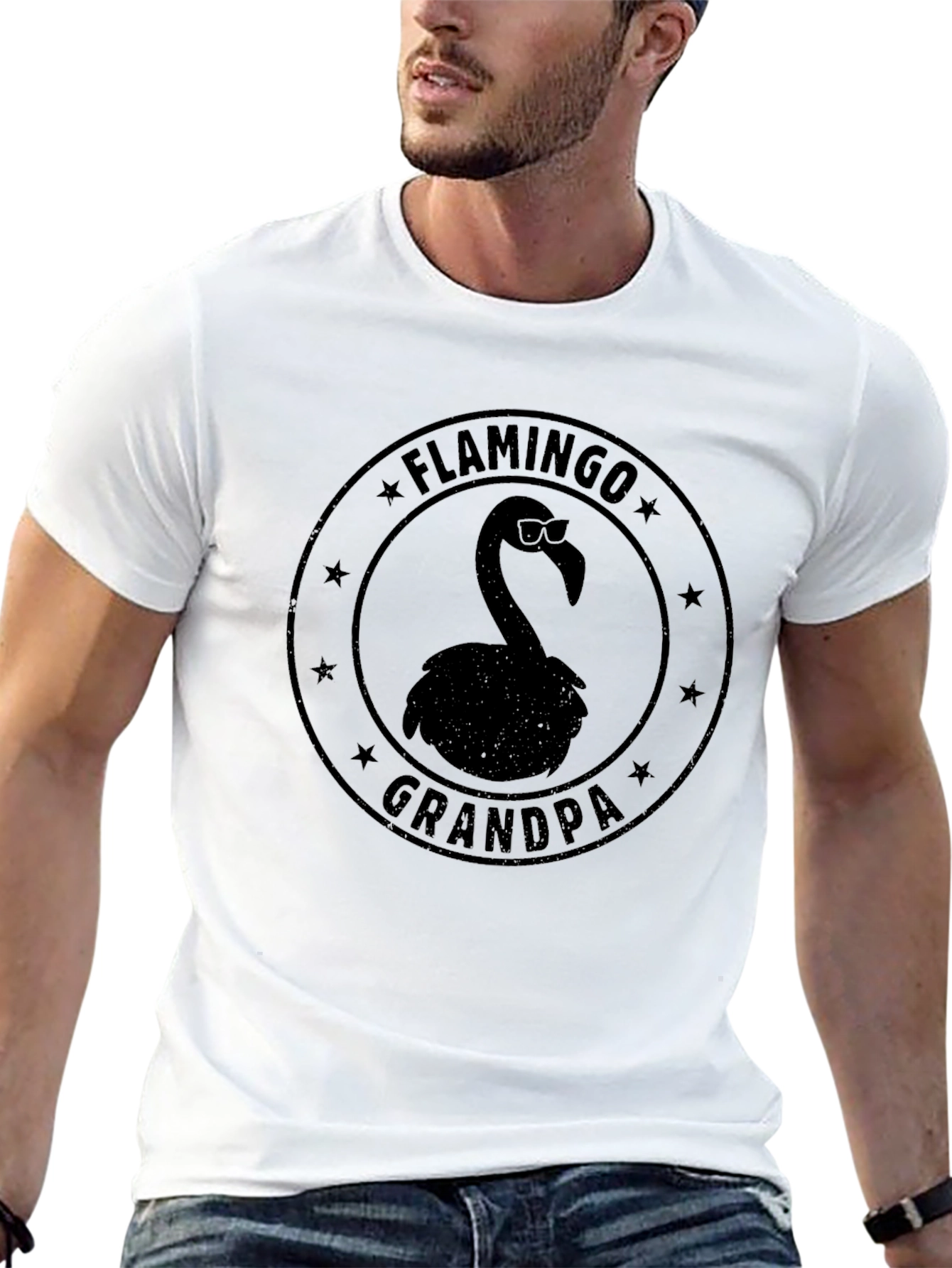 Flamingo Grandpa T-Shirt - Mens Black Tee