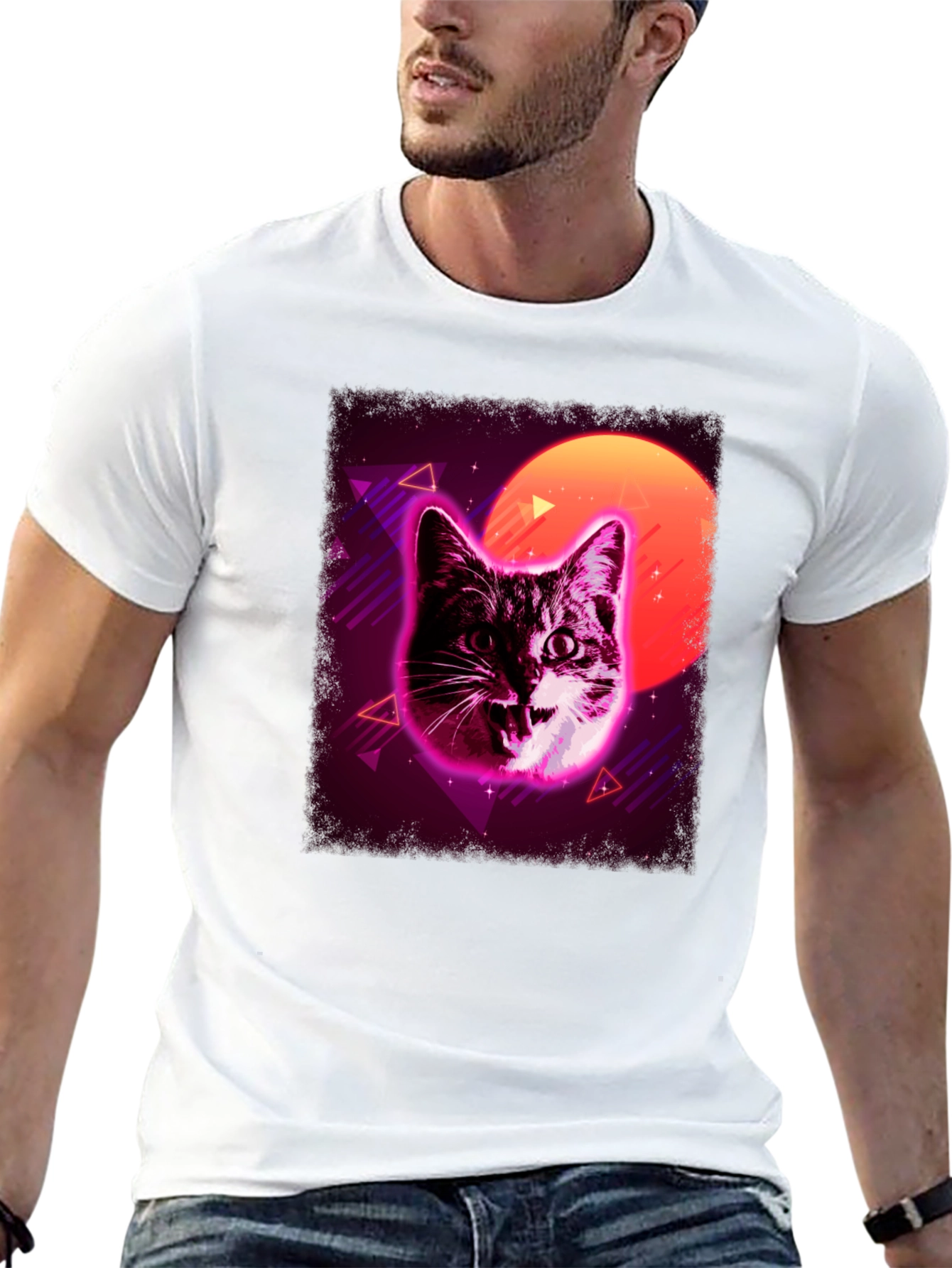 Retro Cat Graphic Tee - Black