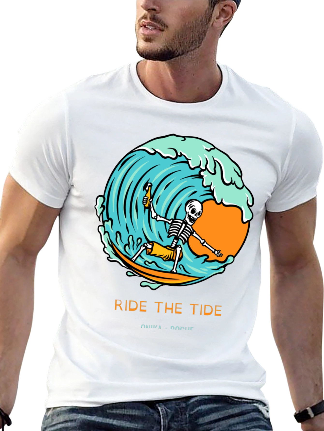 Ride the Tide Skeleton Surfer Graphic Tee