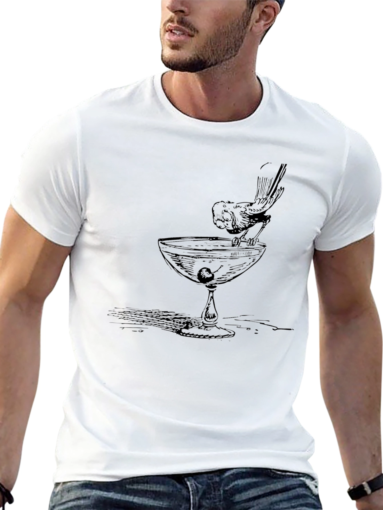 Bird on Cocktail Glass Graphic Tee