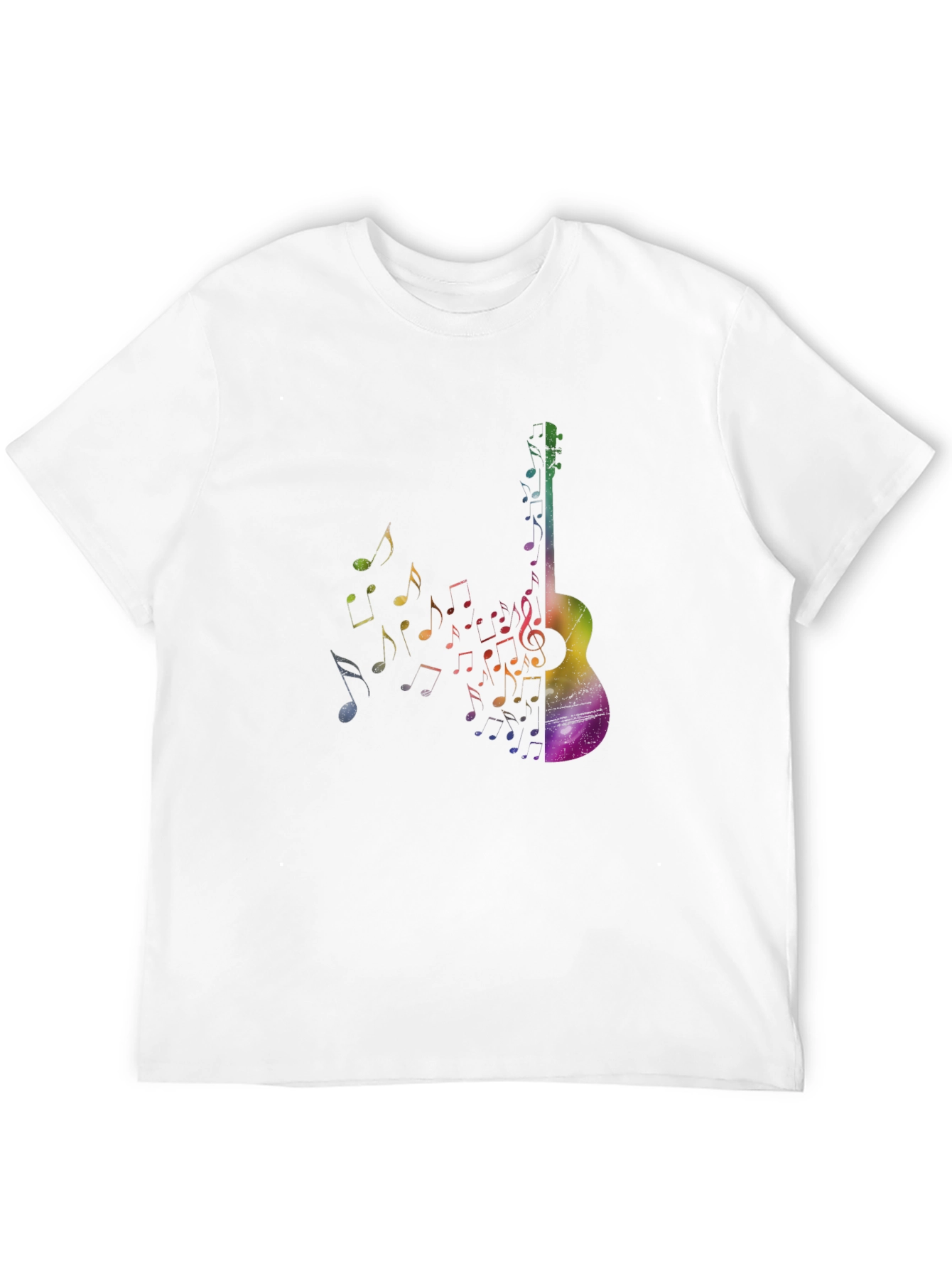 Rainbow Guitar Music Notes Graphic Tee - Black