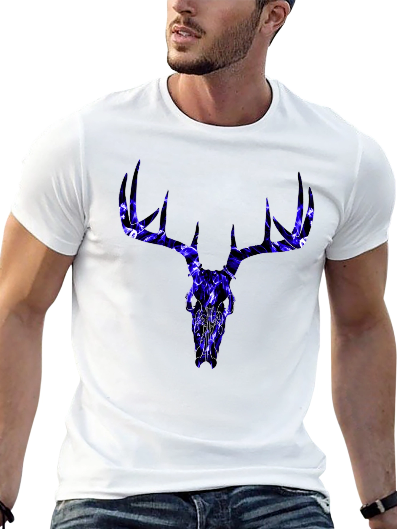 Skull Deer Graphic Tee - Black Cotton T-Shirt