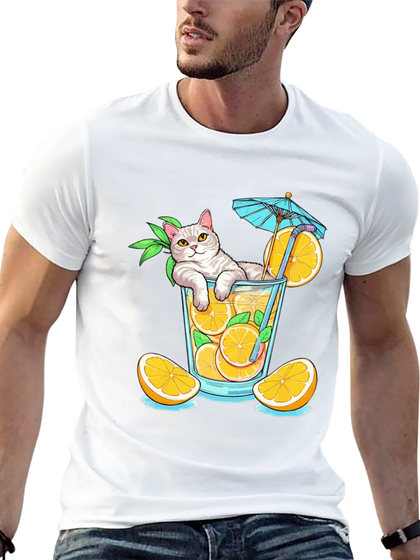 Cat Sipping Orange Juice T-Shirt