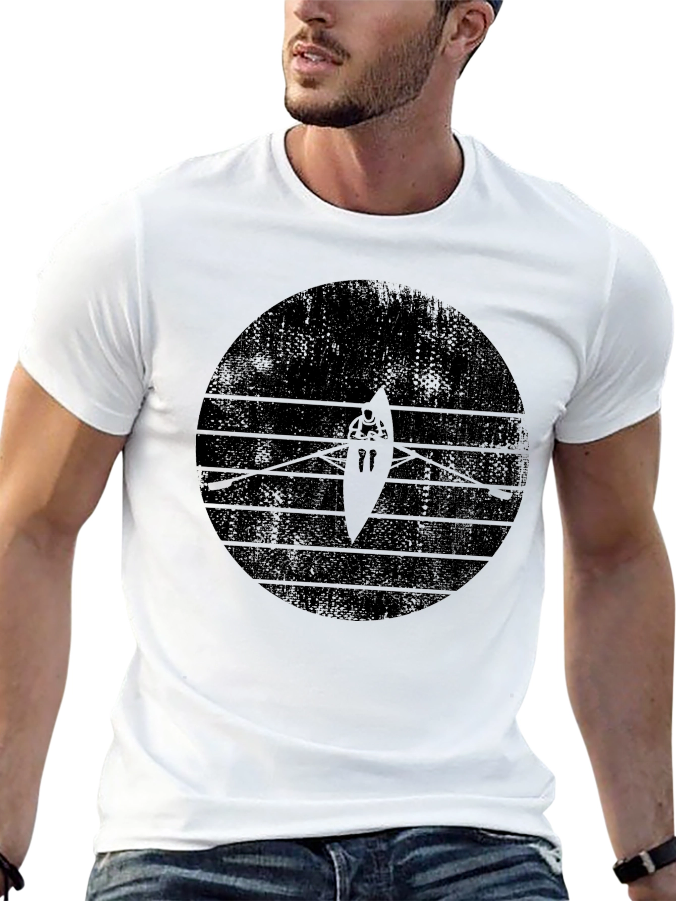 Rowing Graphic Tee - Black Crew Neck T-Shirt