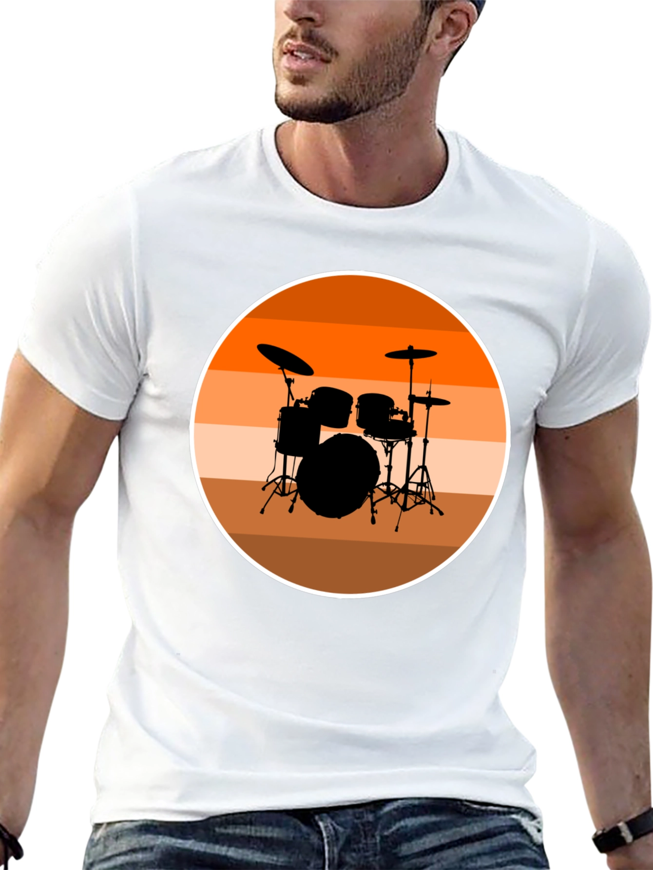 Drum Set Silhouette T-Shirt - Retro Music Tee