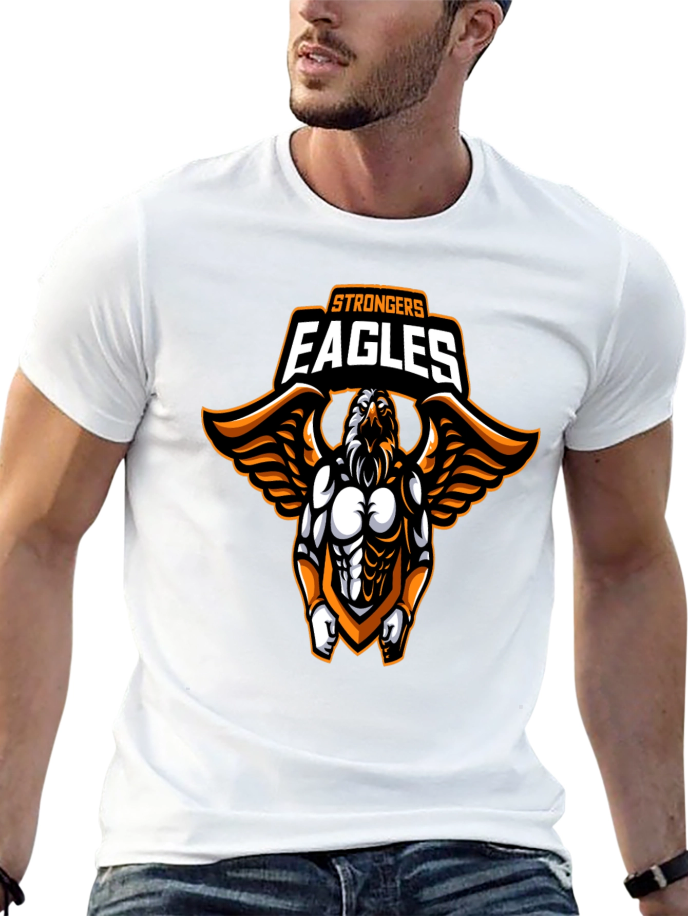Strongers Eagles Black T-Shirt with Graphic Print