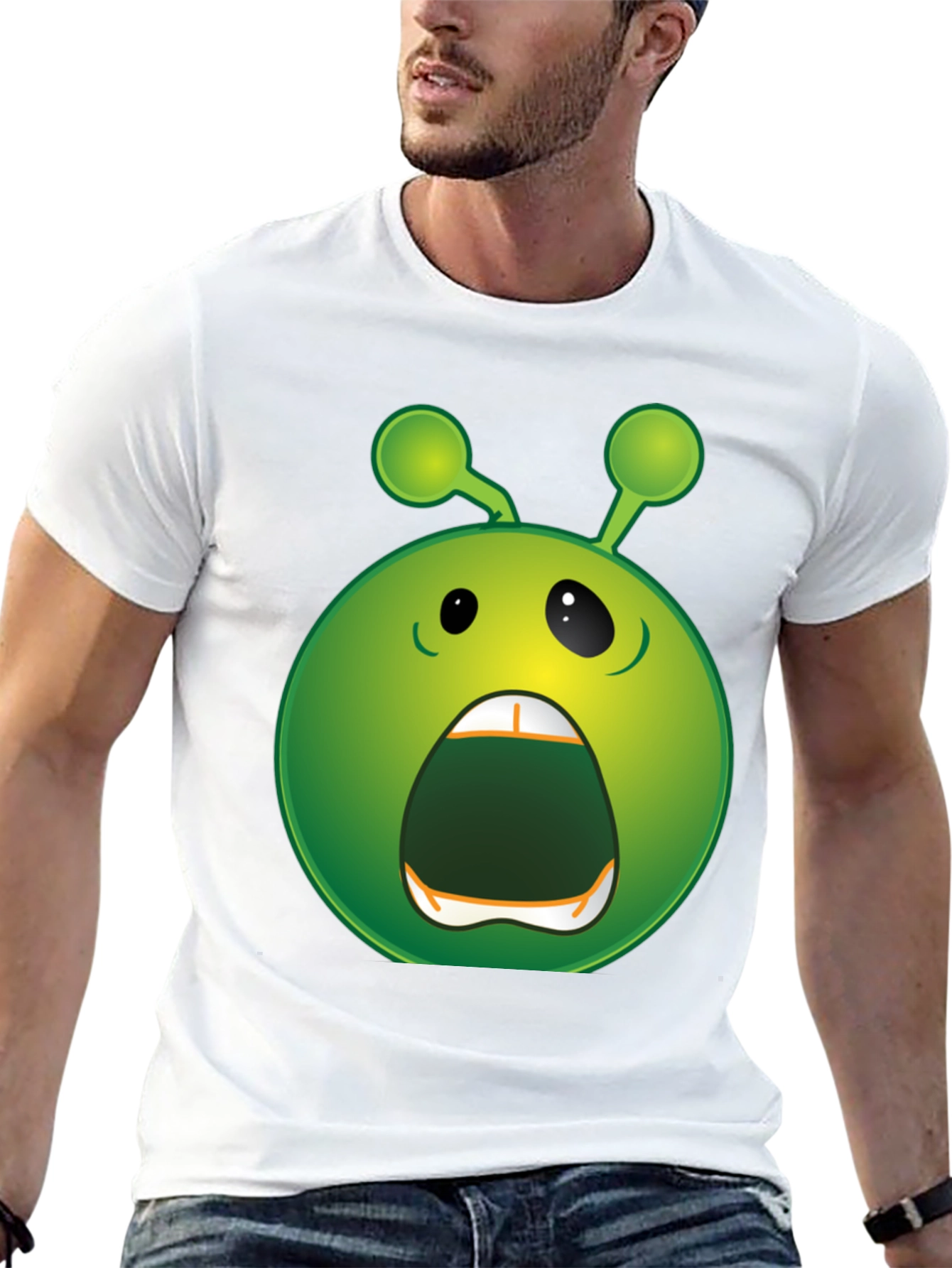 Funny Alien Emoji Graphic Black T-Shirt