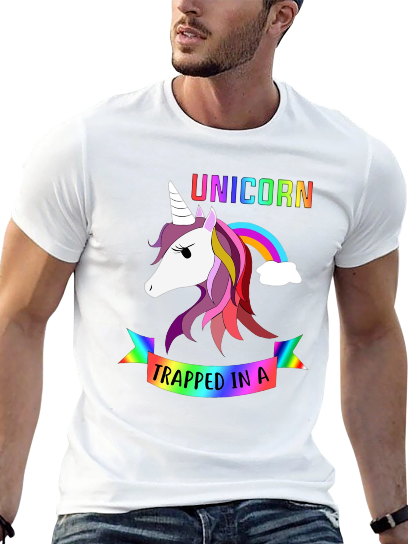 Unicorn Trapped Rainbow Graphic T-Shirt