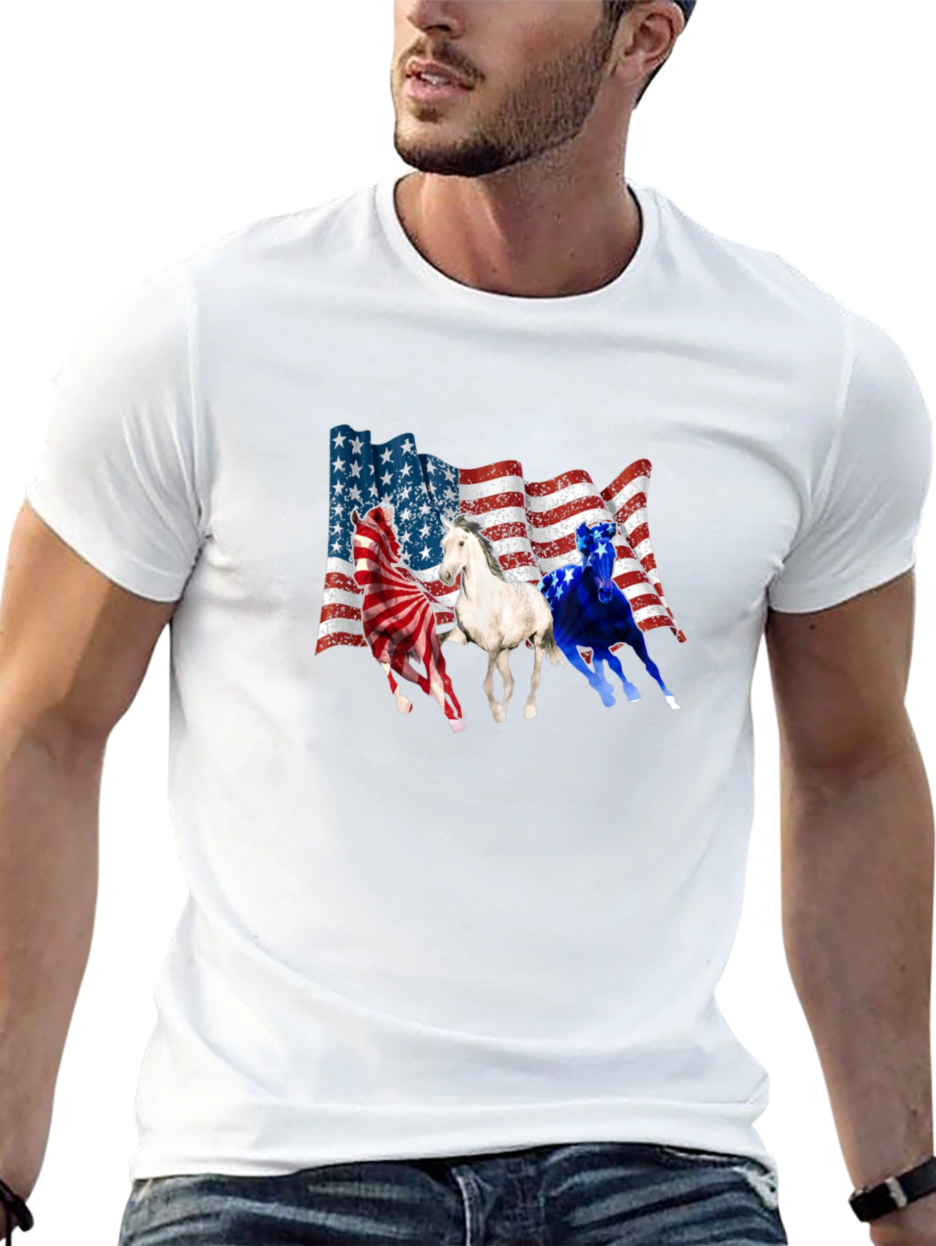 Patriotic Horses USA Flag T-Shirt