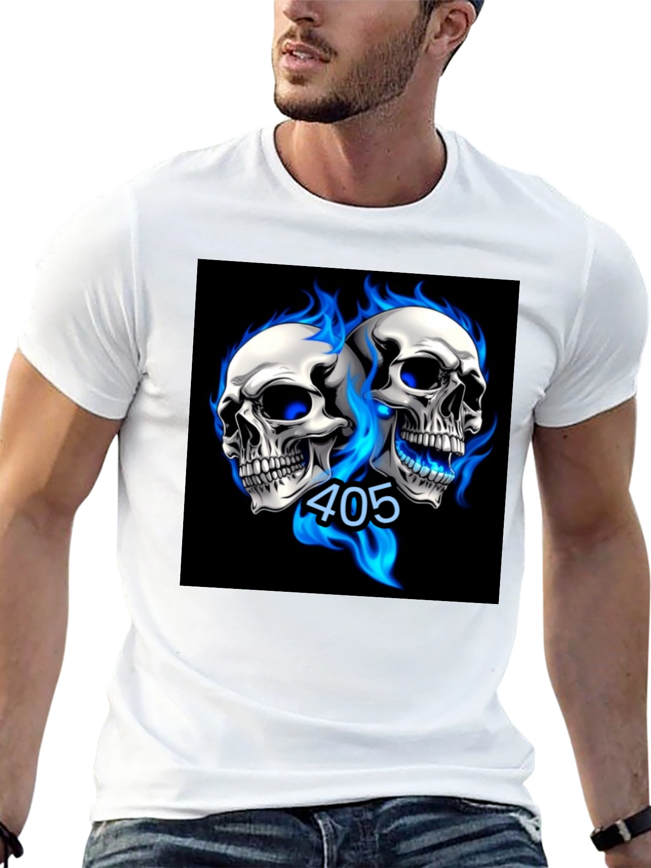 Skull Flames Graphic Tee - Black Cotton