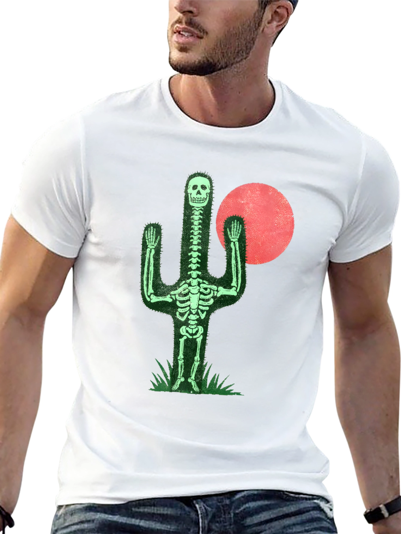Skeleton Cactus Graphic Tee - Novelty Print Shirt