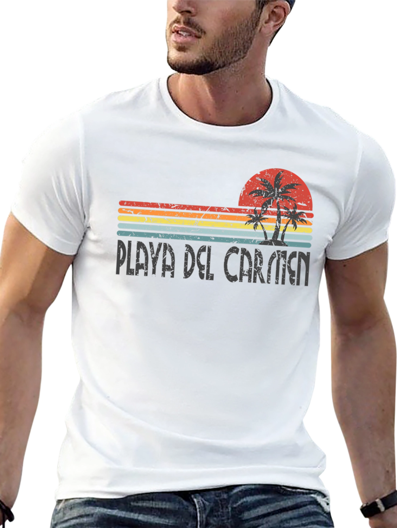 Playa Del Carmen Retro T-Shirt Palm Tree Sunset Tee