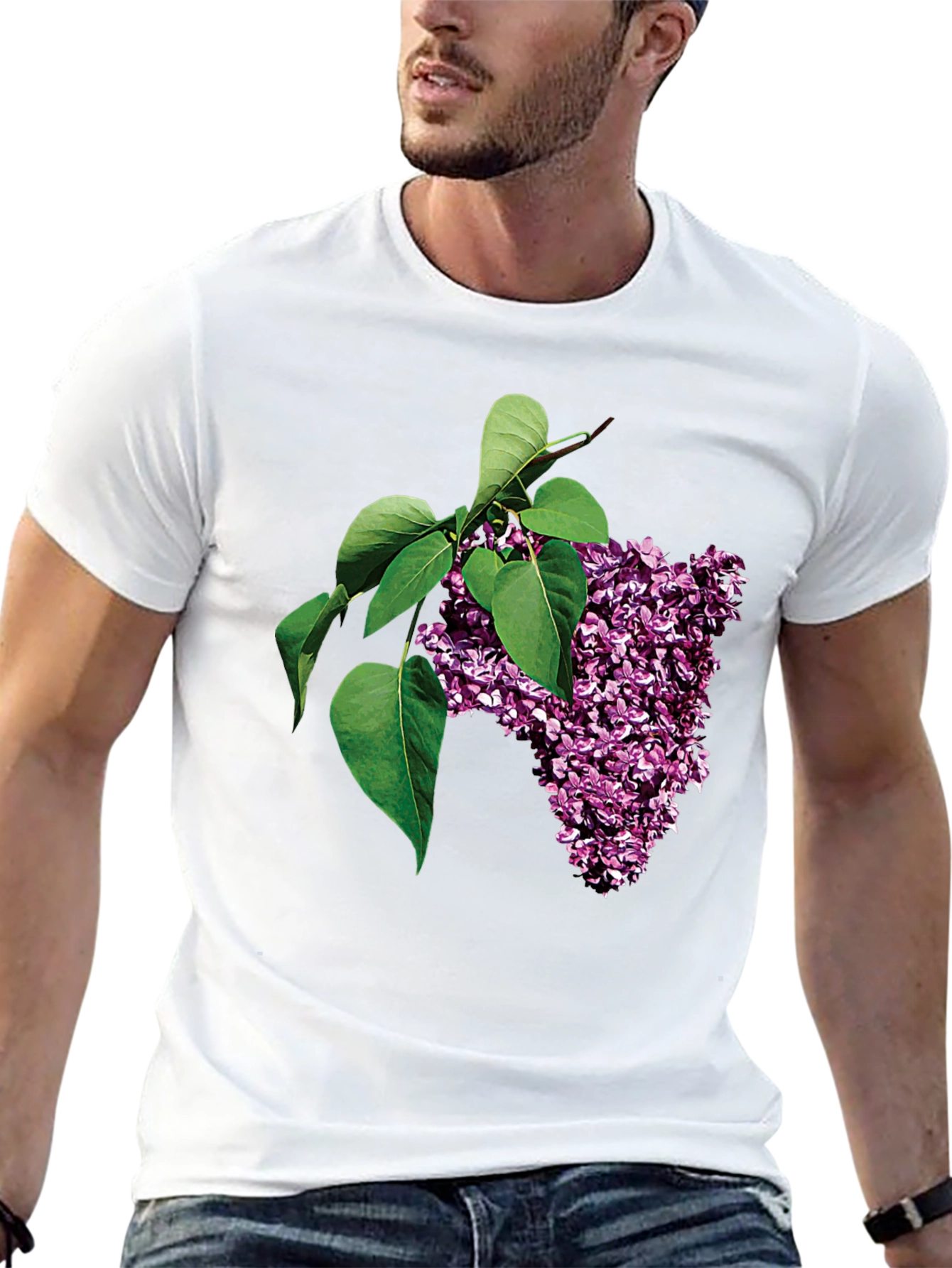 Lilac Blossom Graphic Tee - Black Cotton Casual Wear